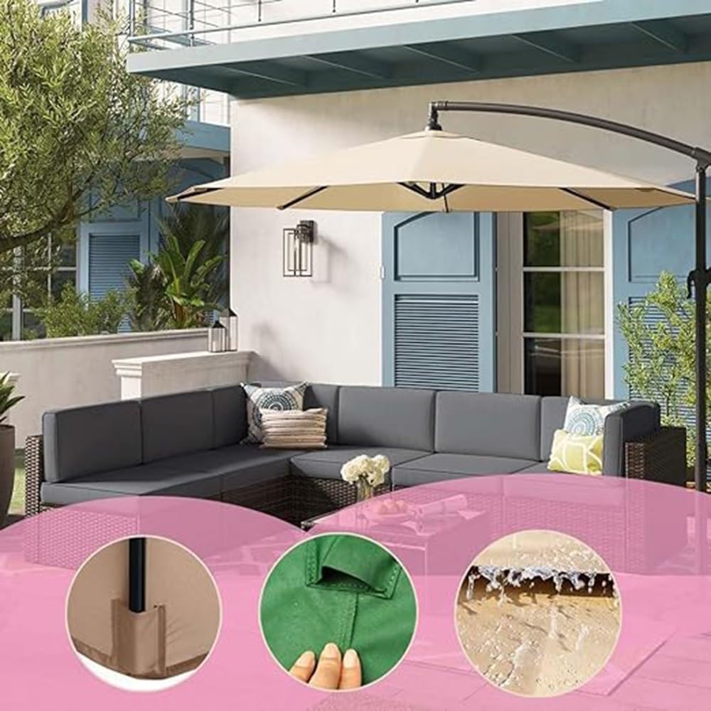 Telo di Ricambio per Ombrellone da Spiaggia e Piscina – Copertura in Tela Impermeabile per Ombrellone da Mercato, Tessuto 8 Stecche per Giardino(Beige,300cm(10ft)/6Ribs)