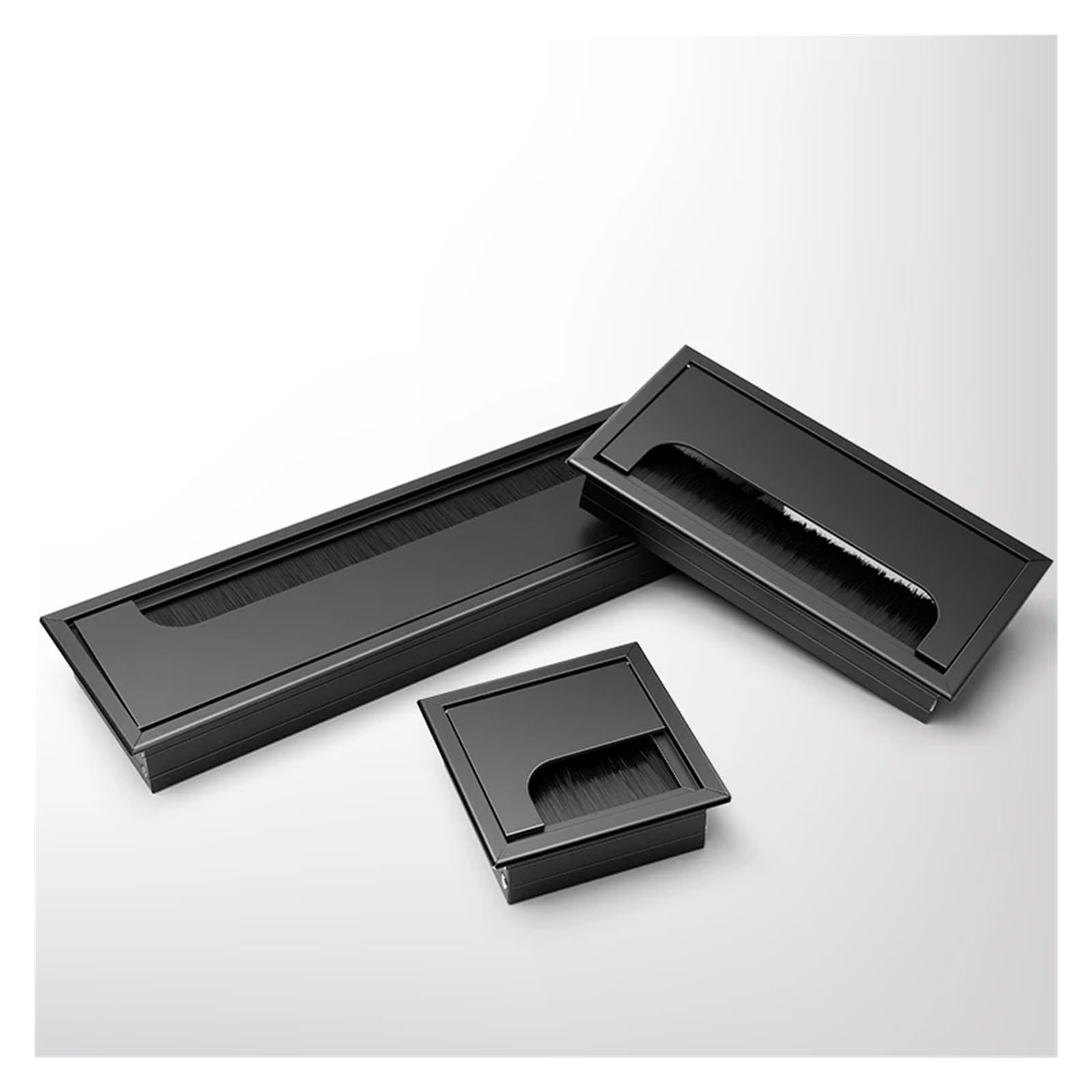 Organizador De Cables De Aluminio Con Cepillo: Caja Pasacables Para Escritorio, Tapa Abatible (MS Beschläge)