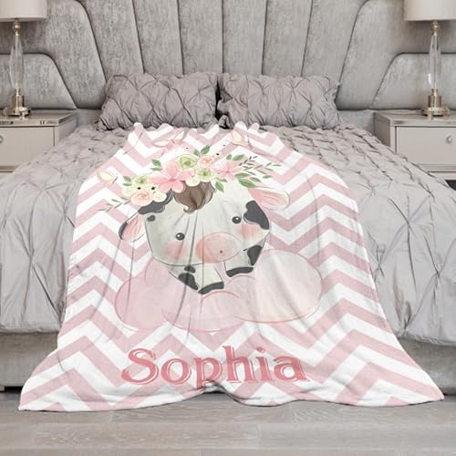Miniatura 6 de Artsadd Mantas personalizadas con nombre para bebés, niños y niñas, mantas de bebé personalizadas con nombre para niños, manta de vaca con nombre,