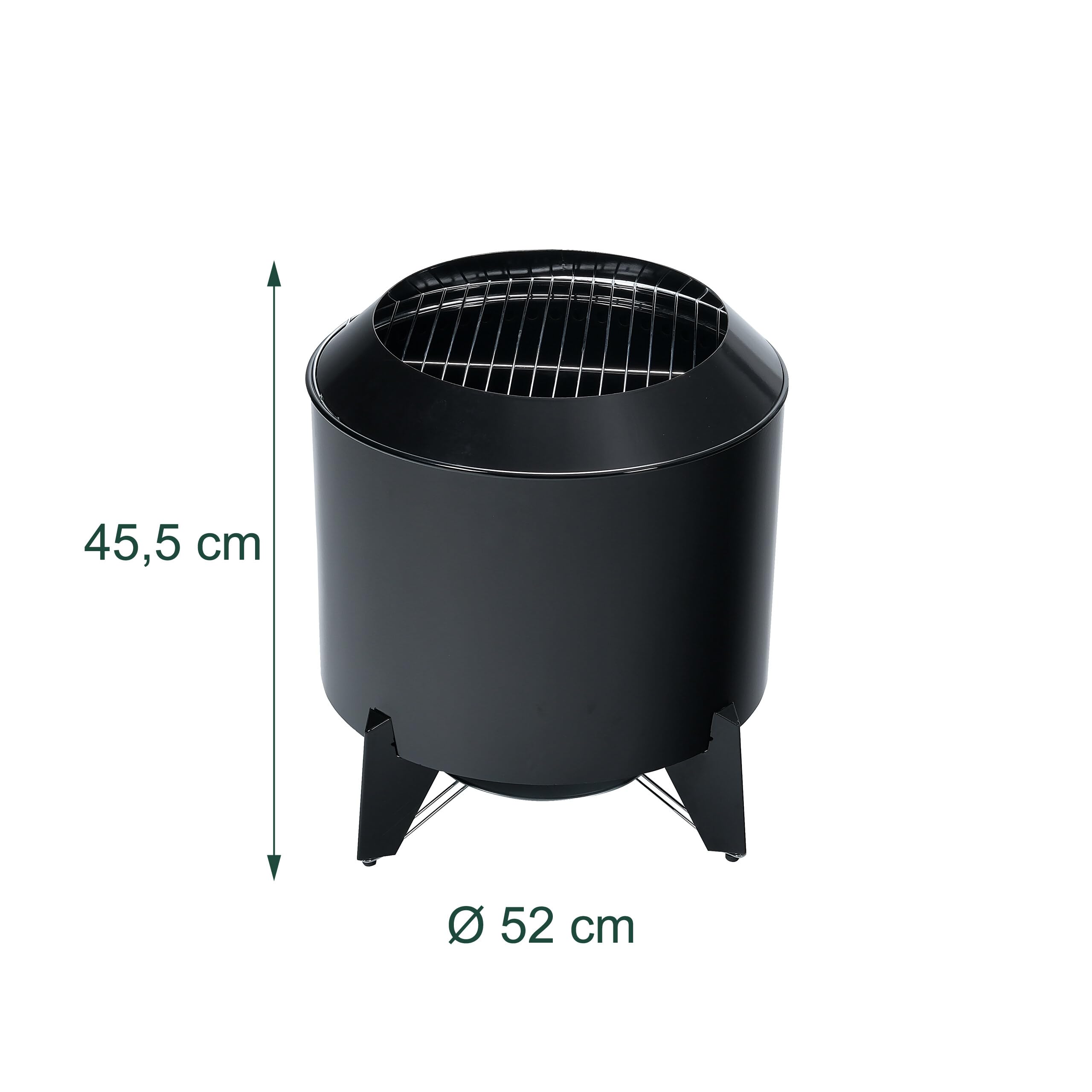 Relaxdays Braciere senza fumo, 2 in 1 con griglia, acciaio, HxØ: 46x52 cm, smaltato, focolare a bassa emissione, nero