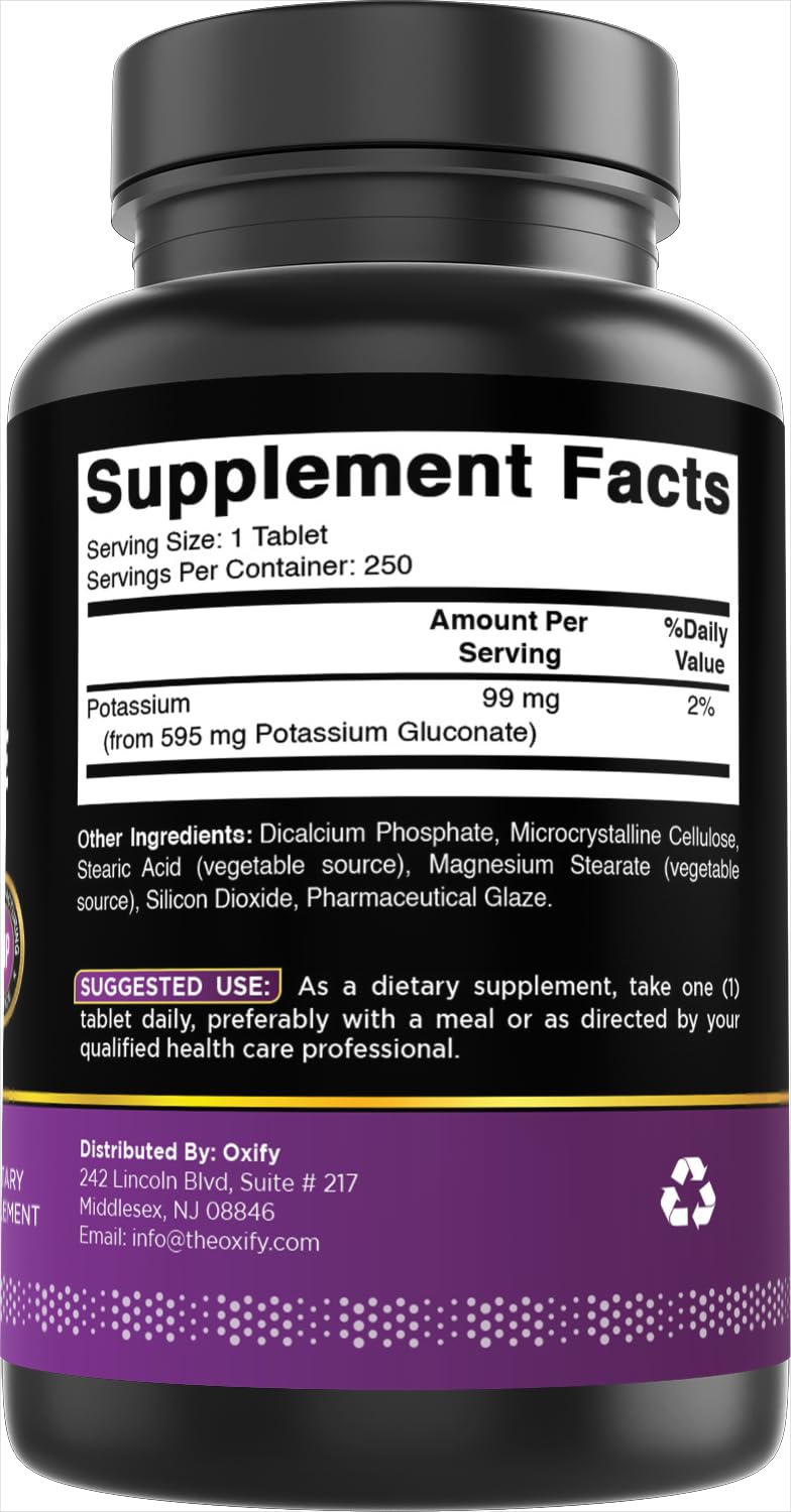 Oxify Potassium Gluconate 595 mg | 250 Tablets | Gluten-Free, Non-GMO | Supplement Made in USA — Amazon image 5