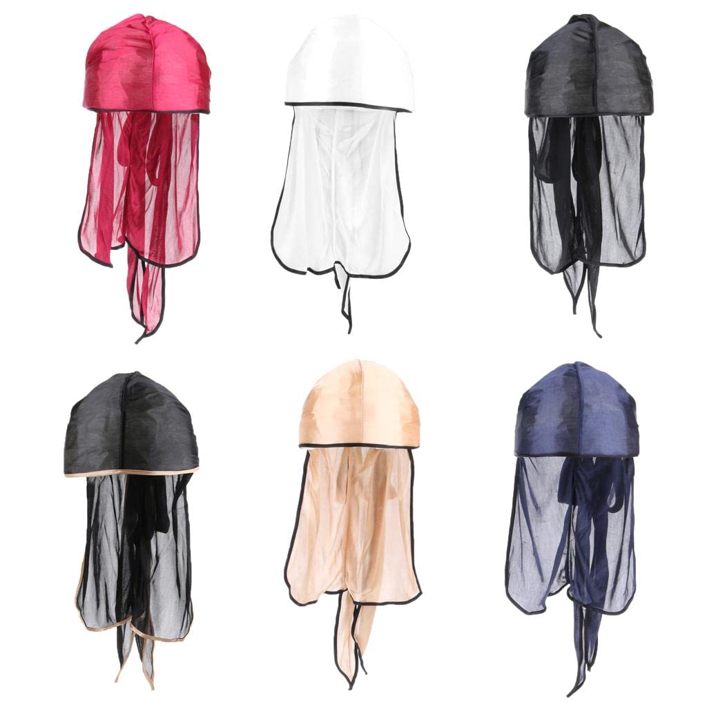 Unisex Bandana Hat Silky Durag Long Tail Headwrap Biker Chemo Cap Black-image-33