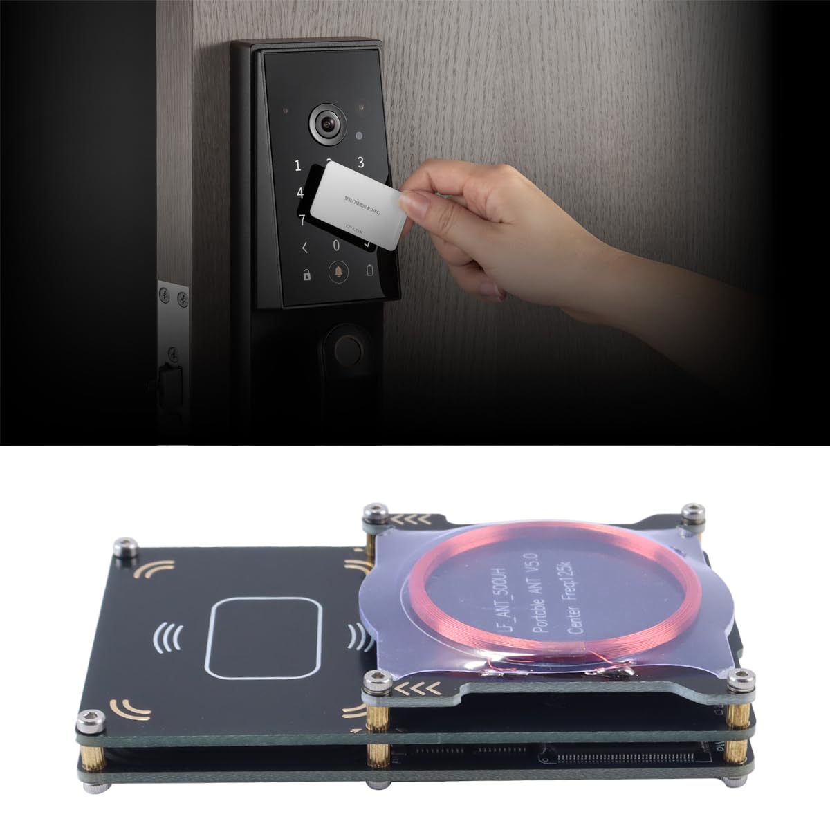 Teron Duplicador de tarjetas inteligentes con 4 tarjetas blancas y 1 hebilla azul, descifrador integrado RFID integrado para tarjeta de acceso de cifrado, bloqueo de tarjetas