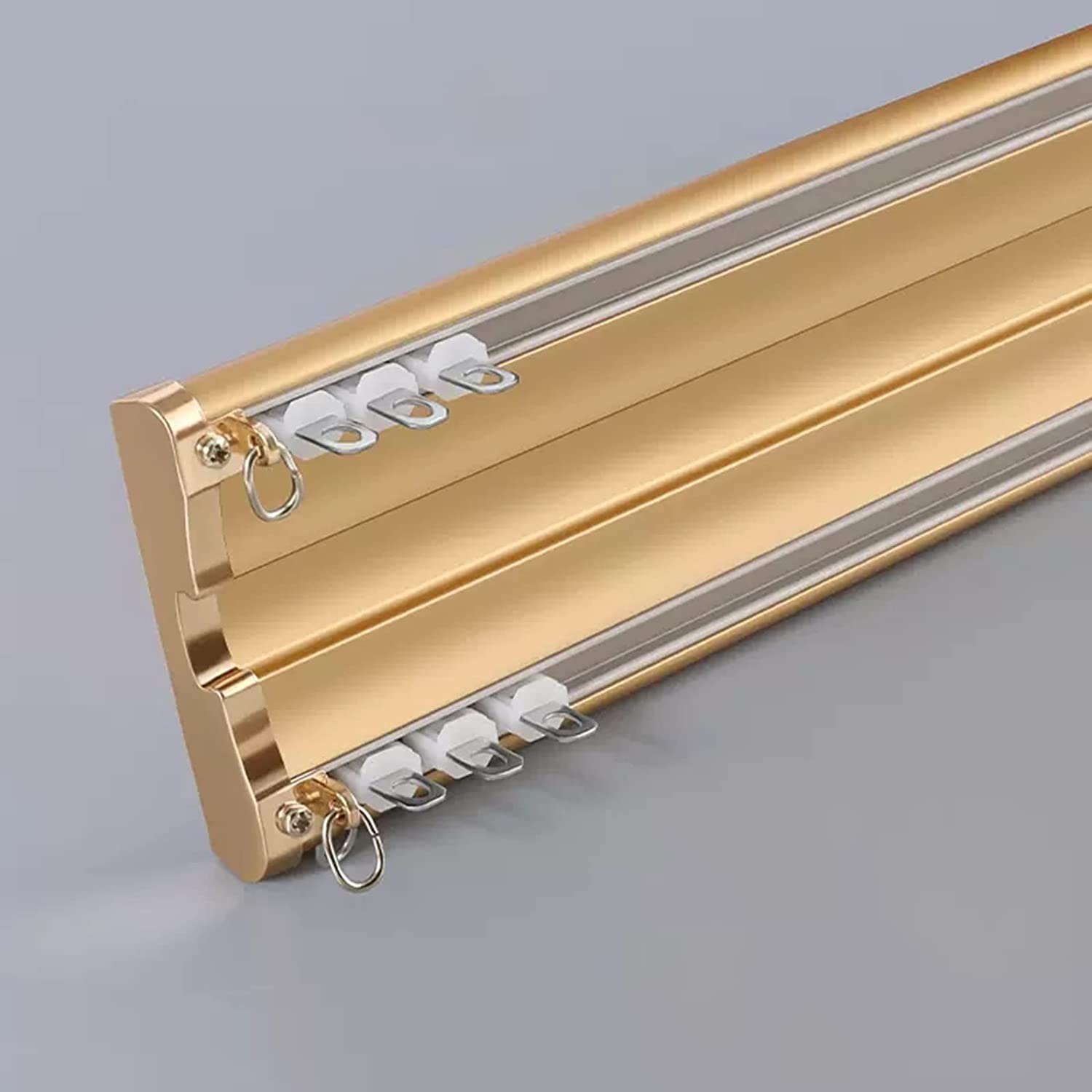 Rail de rideau de plafond robuste pour hôpital et camping-car – Système de rail double avec kit de vis idéal pour le salon, la baie vitrée, le balcon d'intérieur – Disponible en or, rose, blanc, gris