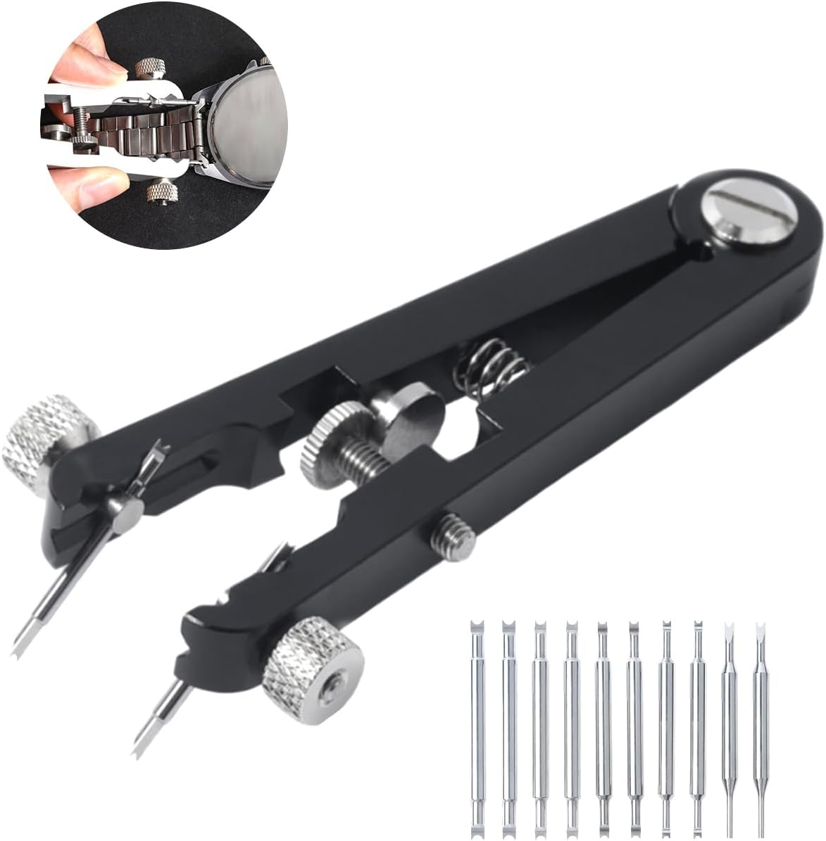 Freejoy Watch Spring Bar Plier Tool Set with Durable 10 Tips Pins, 6825 Spring Bar Tweezer Tool for Watch Wrist Bands Strap Removal Repair Fix Kit