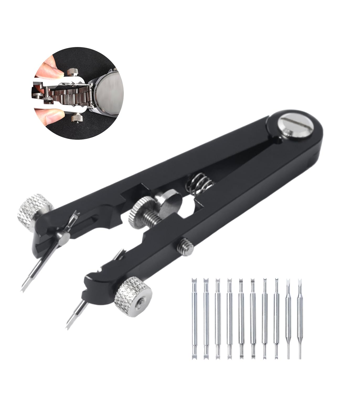 Freejoy Federsteg-Zangenwerkzeug-Set mit langlebigen 10 Spitzen, 6825 Federsteg-Pinzette für Uhren, Armbandentfernung, Reparatur-Set