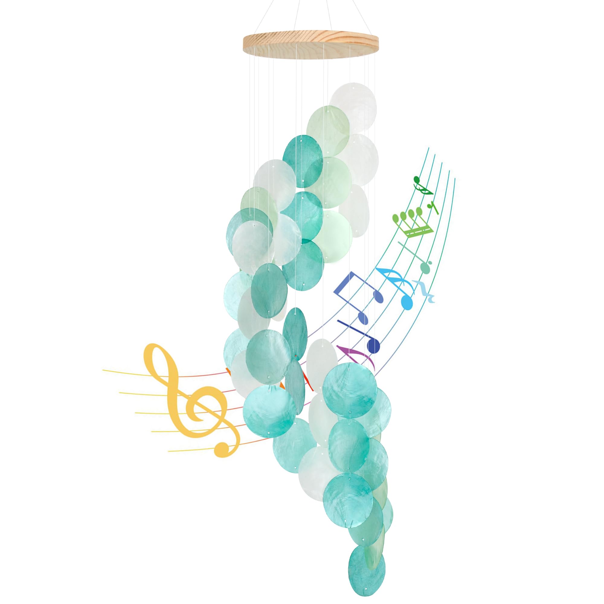 Seashell Wind Chimes for Outside - Handcrafted Spiral Shape Capiz Shells Windchime Coastal Style Decor for Indoor/Outdoors, Garden & Beach Hanging