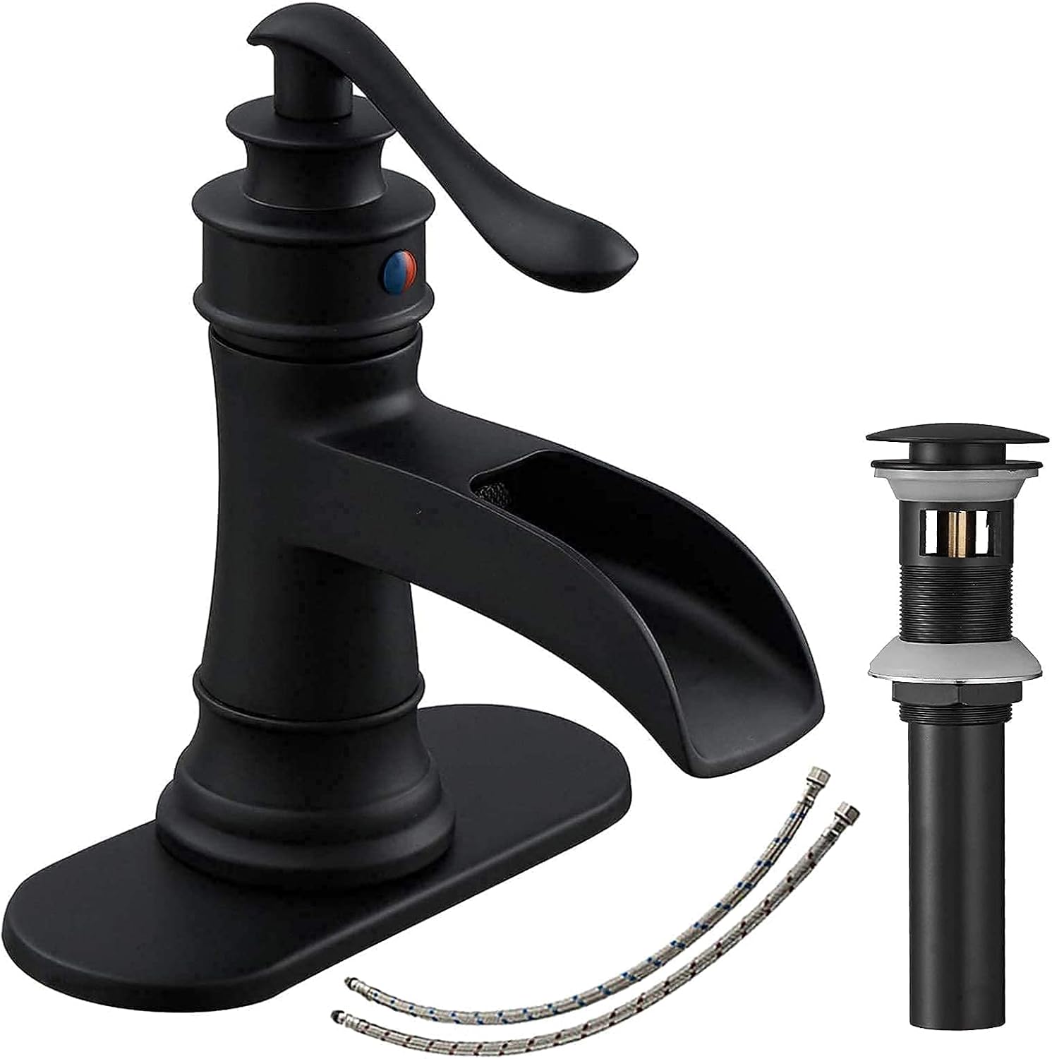 BATHLAVISH Black Bathroom Sink Faucet Waterfall Single Hole Single ...