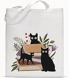 Linda sacola de lona de gato para mulheres, professora amante de livros, presente floral, estética, reutilizável, bolsa de ombro para compras, viagens, trabalho