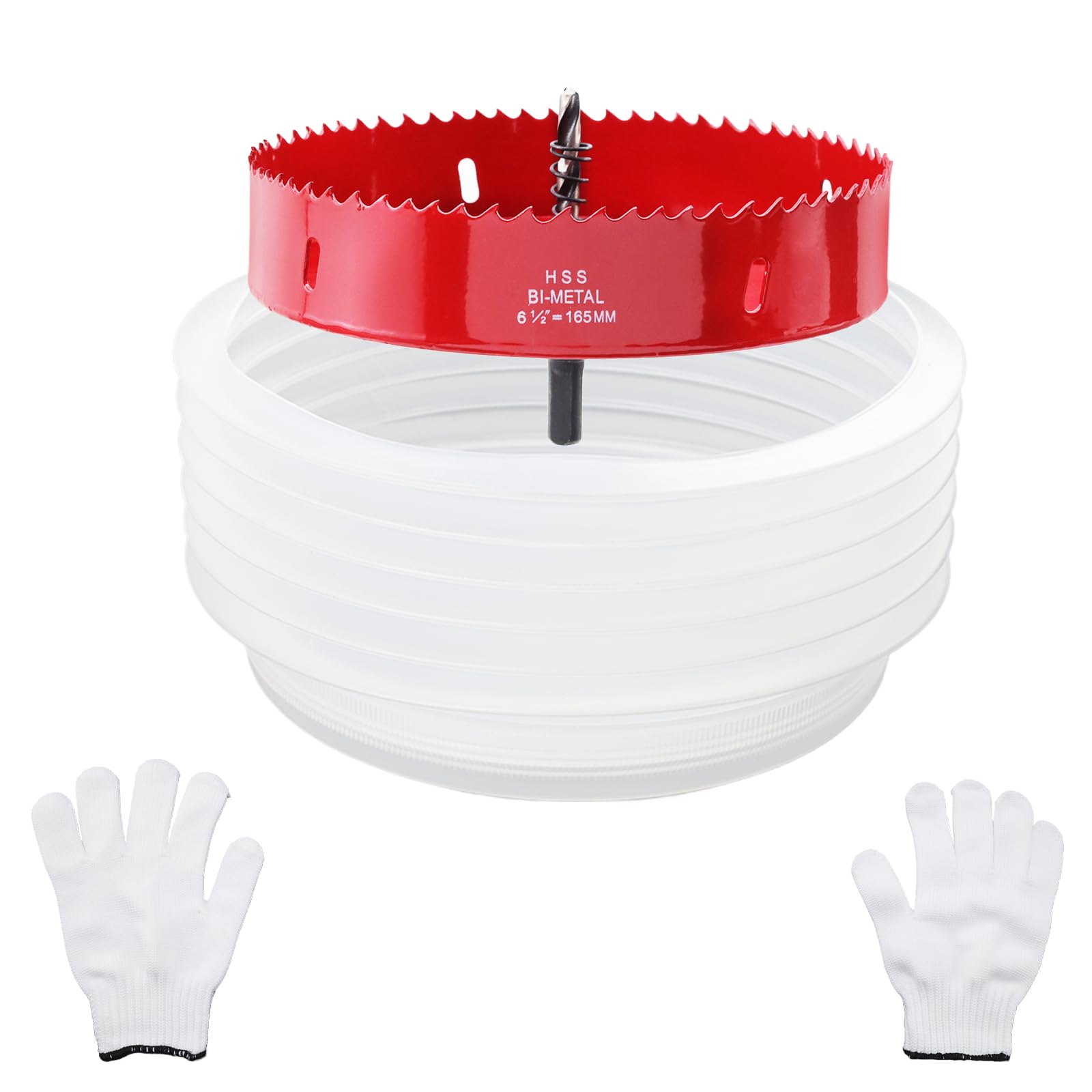 Nicerity 6-1/2 Inch Hole Saw with 180mm Dust Bowl Catcher for Recessed Lights, 165mm Hole Cutter in Bi-Metal with Arbor for Wood, Plastic Board,