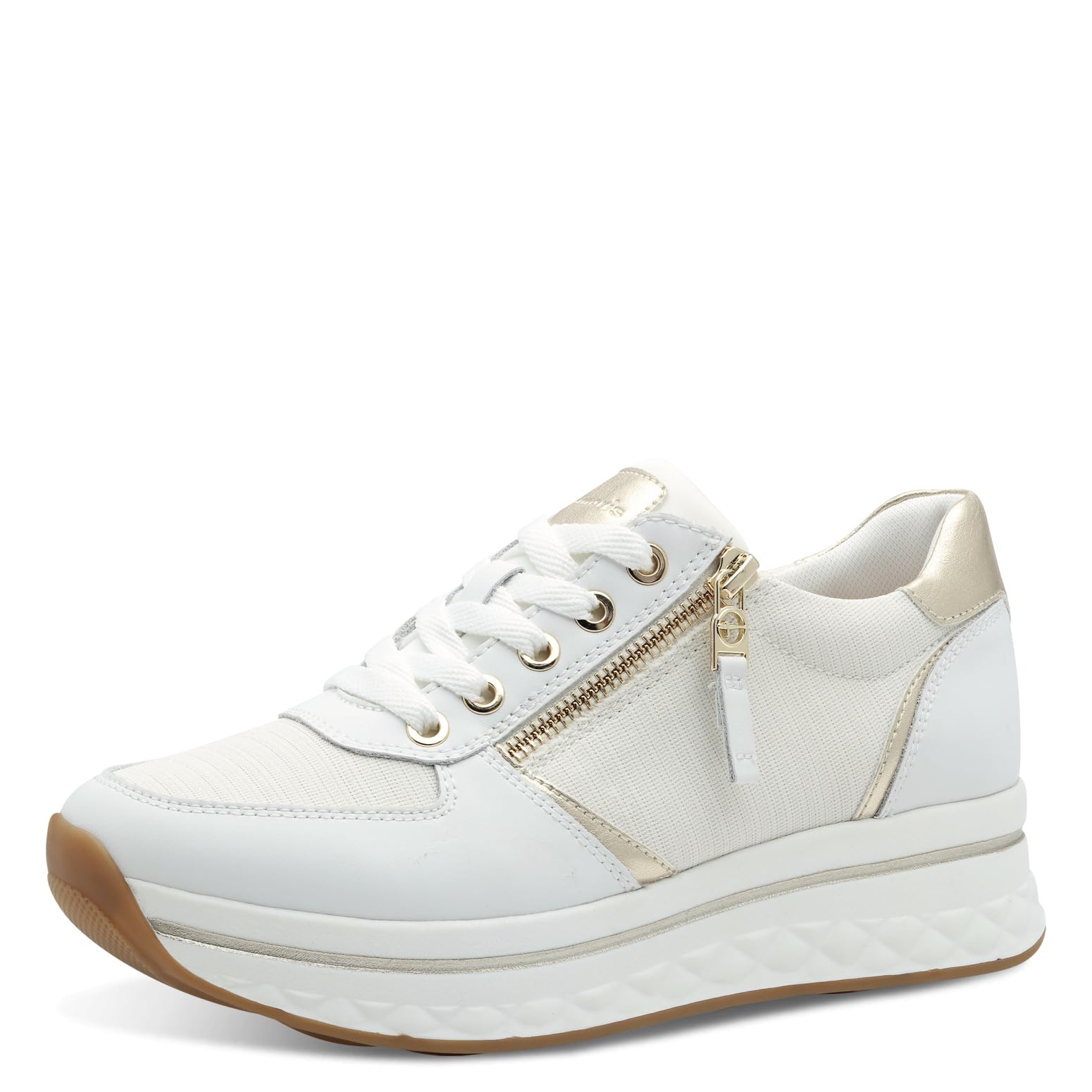 Tamaris Comfort Women’s Platform Sneakers with Zip Sporty, White, 7,5 UK