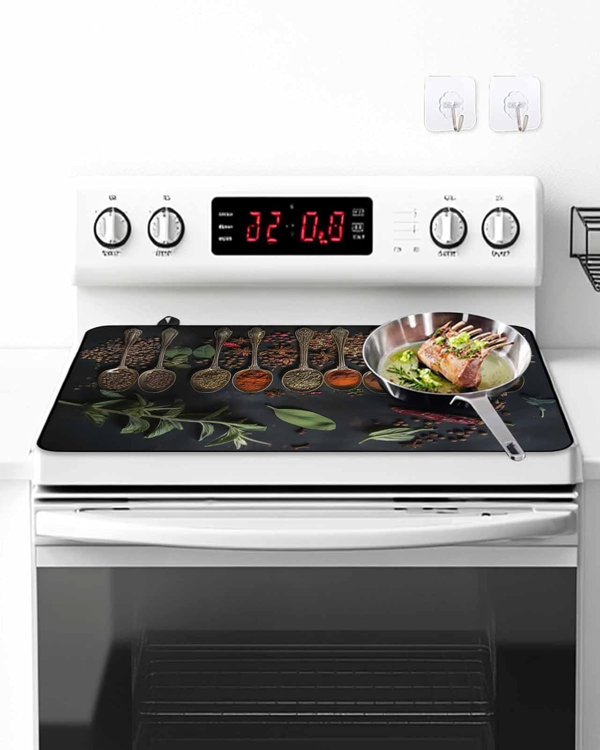 Stove Top Covers for Electric Stove 36x21 Inches, Kitchen HeatResistant Glass Cooktop Protector, Condiment Leaves Pepper Beans Cooking Utensil Ceramic Stovetop Countertop Covers Mat, Oven Cover