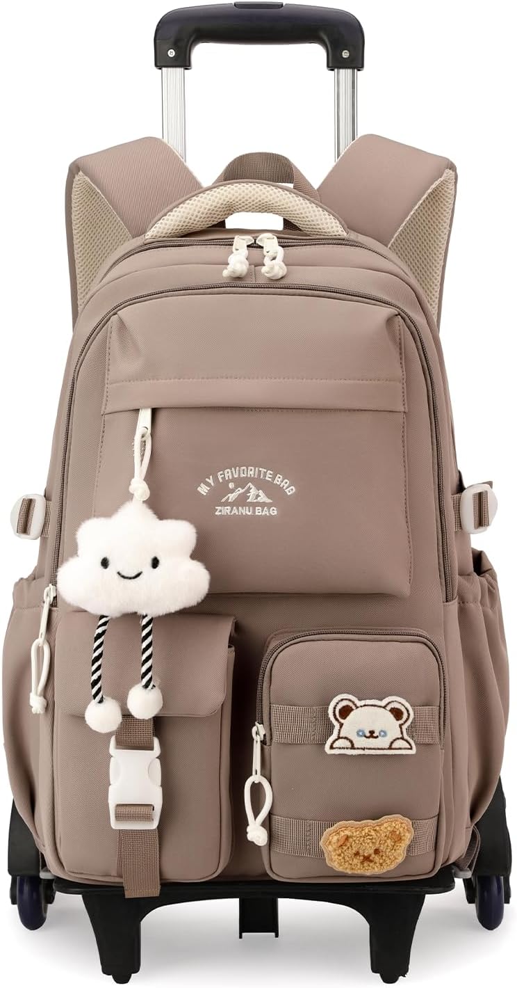 Tanou Girls’ Wheeled School Bag, 30 L Backpack for Primary and College, Removable Trolley Backpack for School Casual Travel with 6 Wheels
