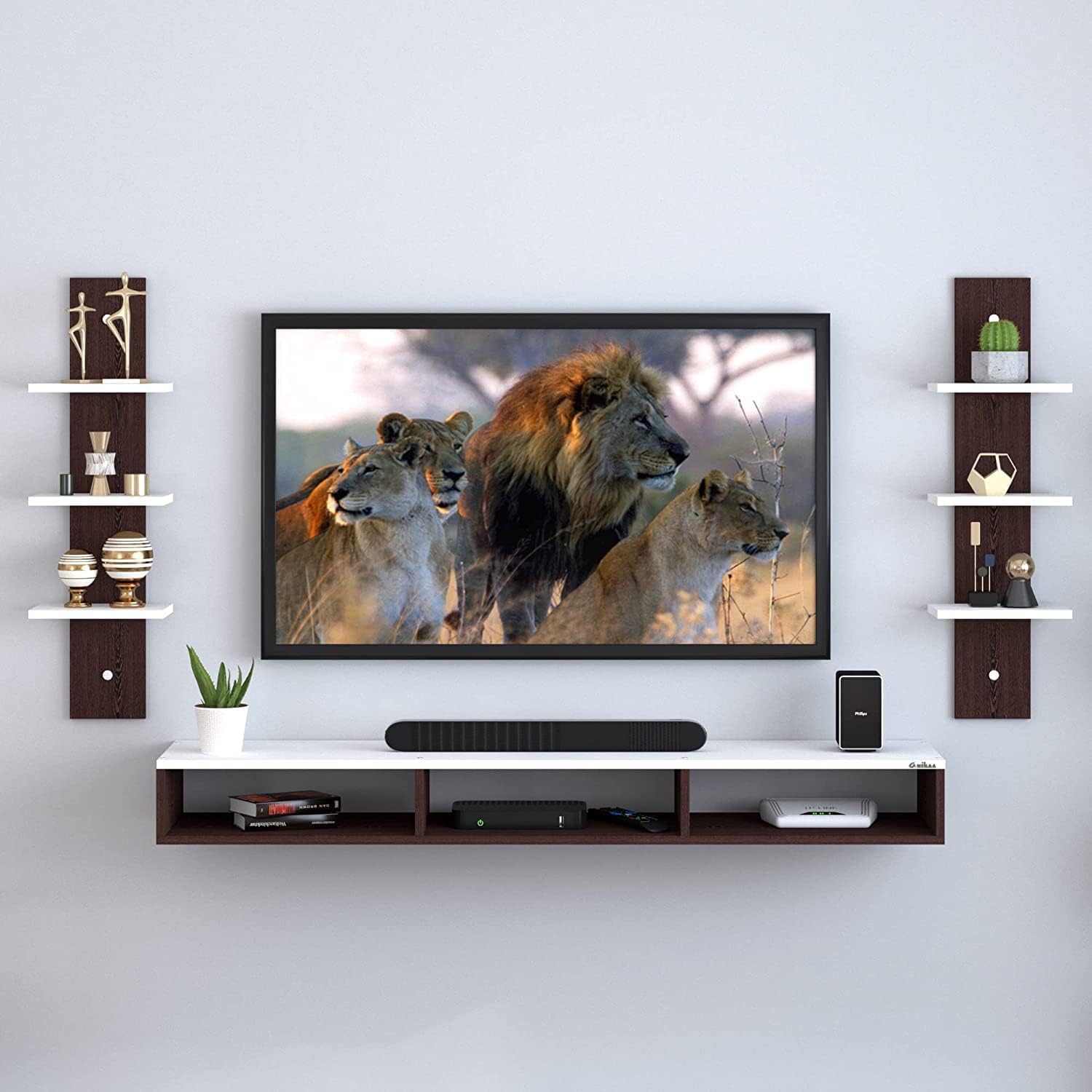 RusticAura Engineered Wood Wall Mounted TV Unit, TV Cabinet for Wall, TV Stand for Wall, TV Stand Unit Wall Shelf for Living Room, Set Top Box Stand (Wenge & White) (Ideal for 32-40 Inch)-image-11