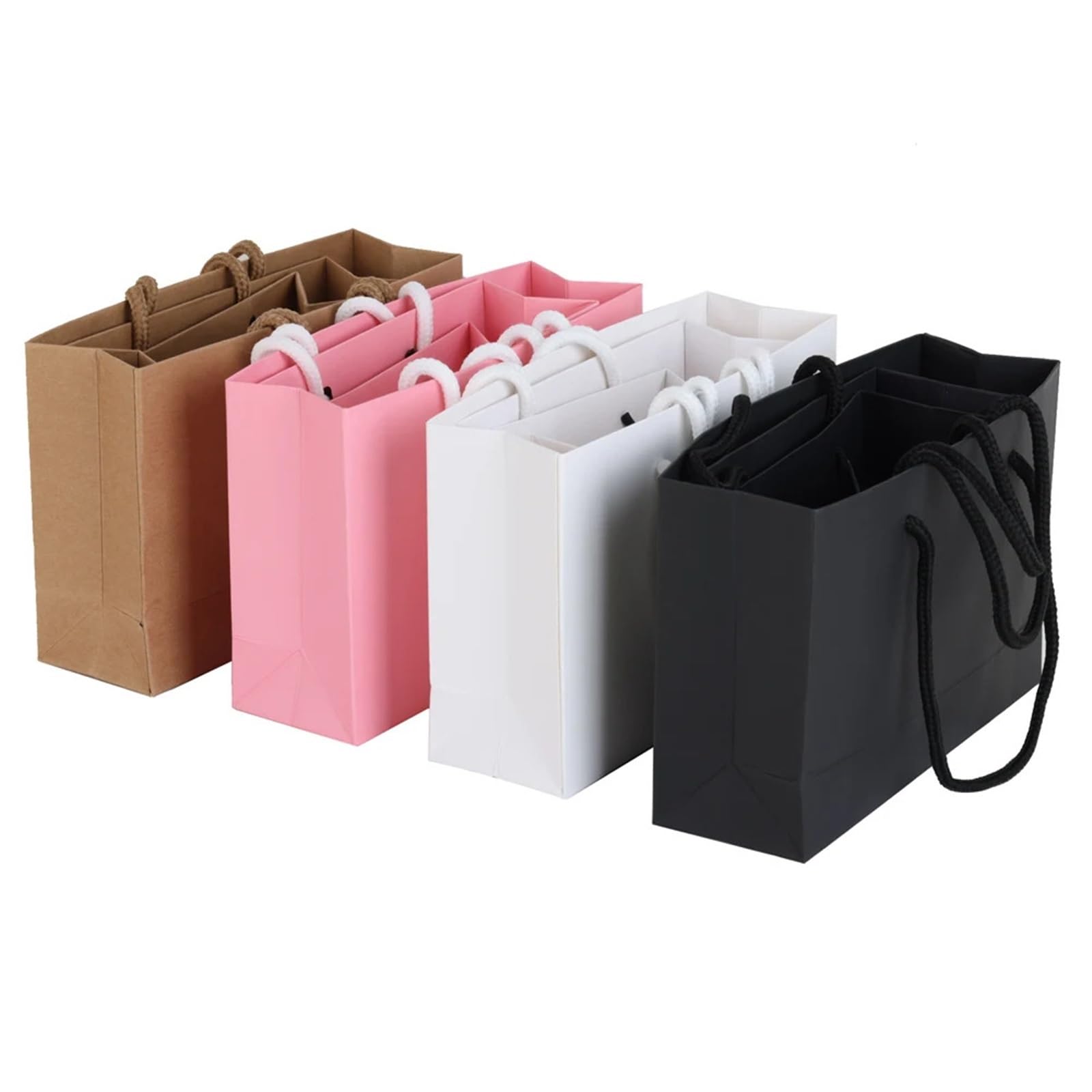 10 Uds. Bolsas pequeñas de regalo Kraft Color negro, blanco y rosa con asas cuerda for envolver regalos fiesta, bolsas embalaje papel Para Fiestas(White,13x19x6cm)