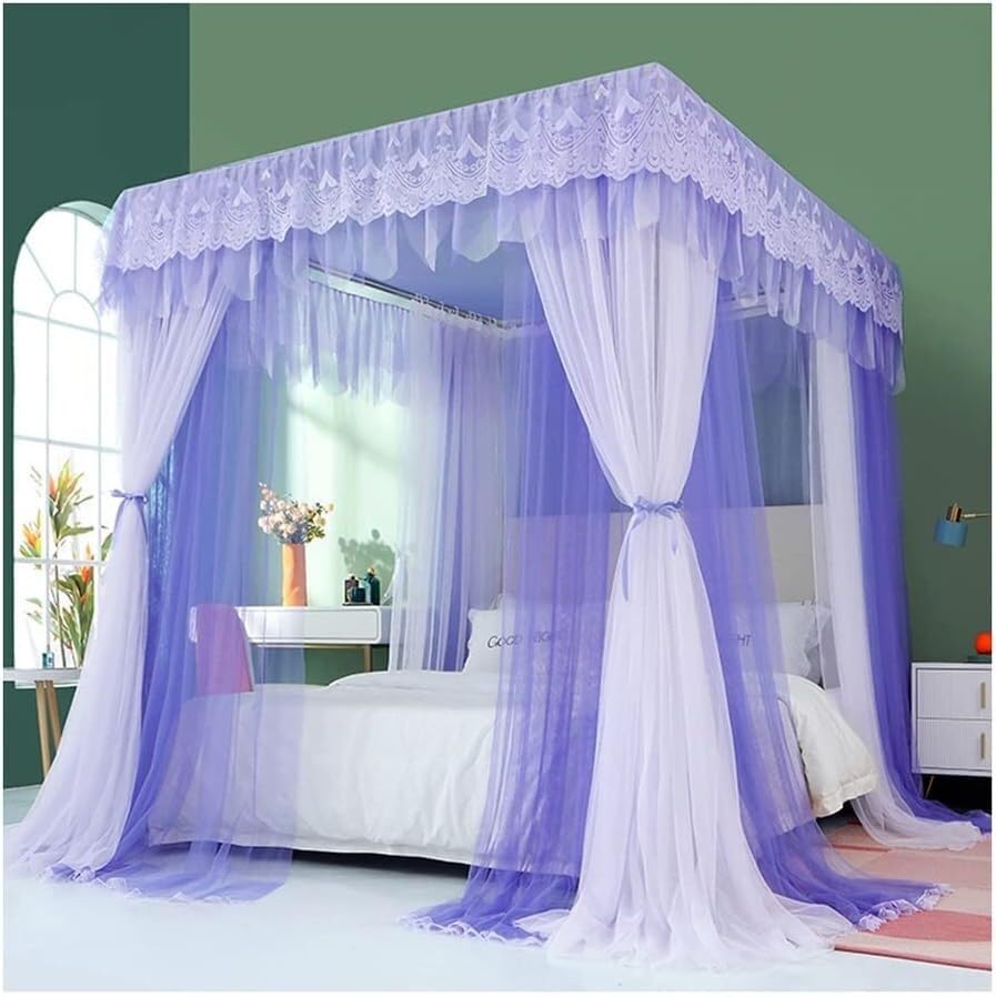 Moustiquaire de luxe lit 150x200 ou 180x200 avec cadre métallique et rideaux