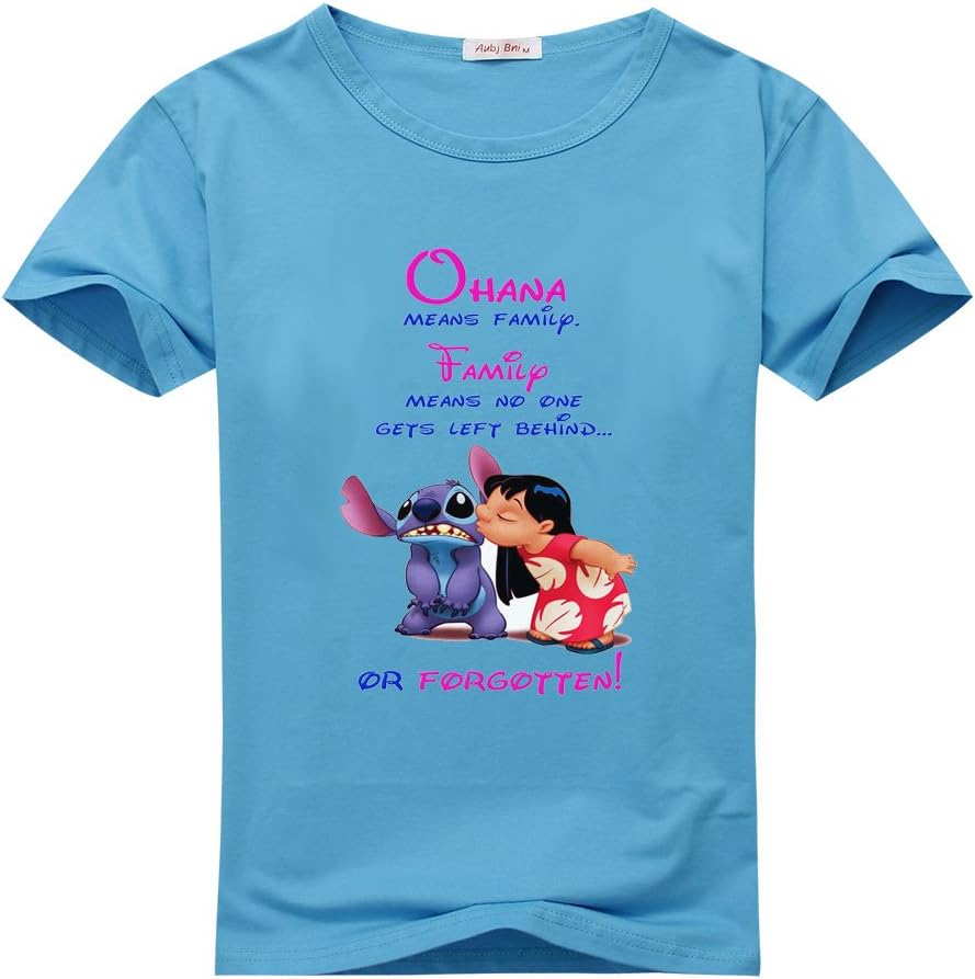 DanielSanta Mens Lilo And Stitch Cartoon Sky Blue T-shirts Size XL