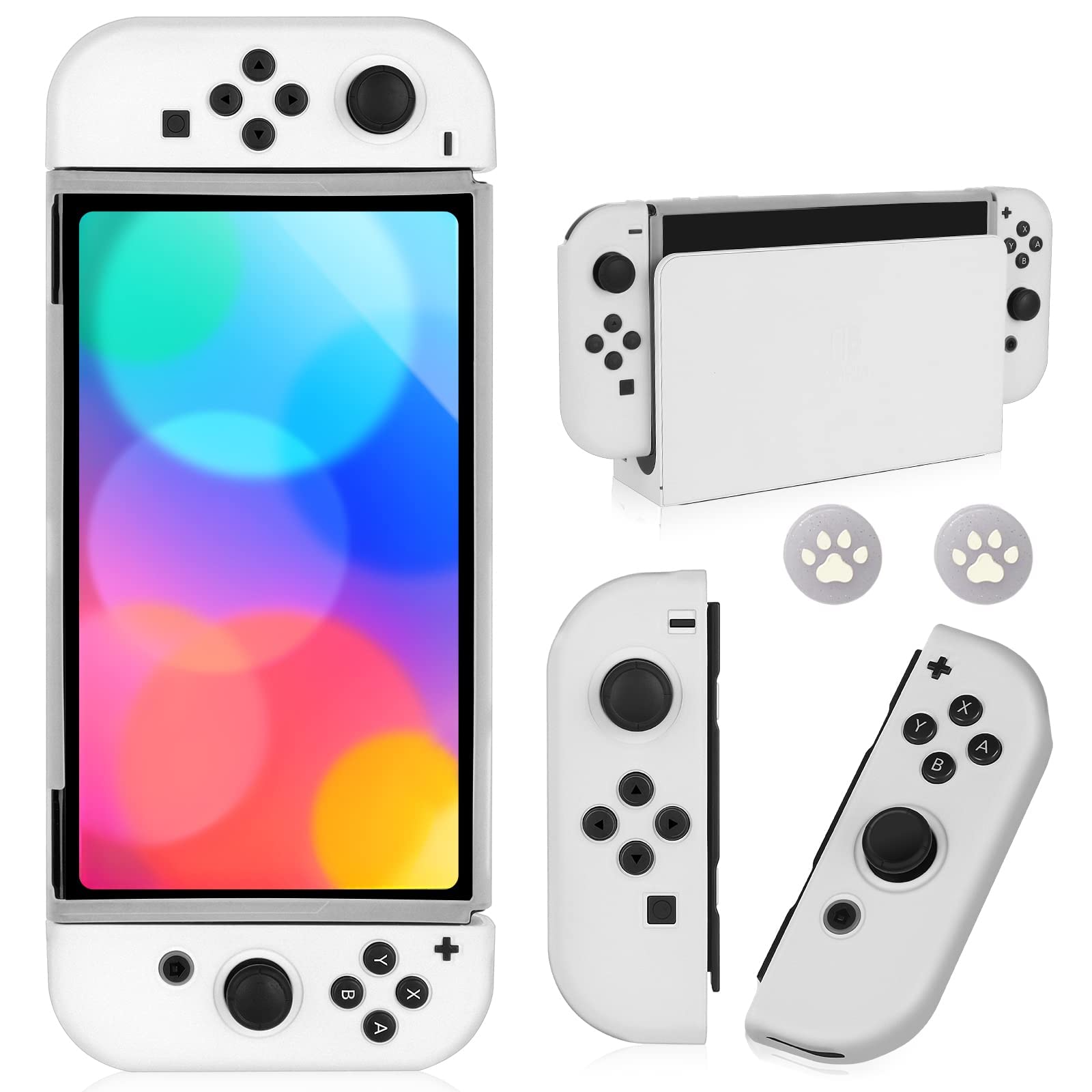 Switch OLED Case for Nintendo Switch OLED Model, Dockable Cover Soft TPU Protector Case for Switch OLED Grips & Console and Accessories with 2 Pcs Thumb Caps, Frosted Clear