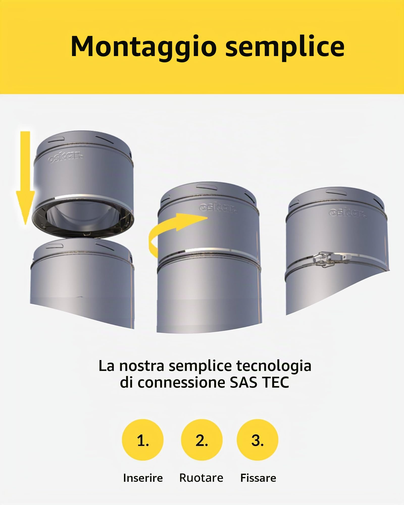Canna fumaria Oskar inox Ø 150mm I Kit completo per camino e stufa a legna I Tutte le lunghezze I 25 mm di isolamento I 0,5 mm di spessore I Canna fumaria a doppia pareteI Distanza dal muro regolabile