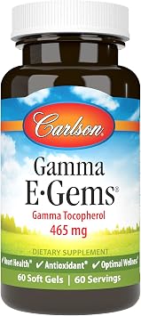 Carlson - Gamma E-Gems, Gamma Tocopherol 465 mg, Heart Health & Optimal Wellness, Antioxidant, 60 Soft gels