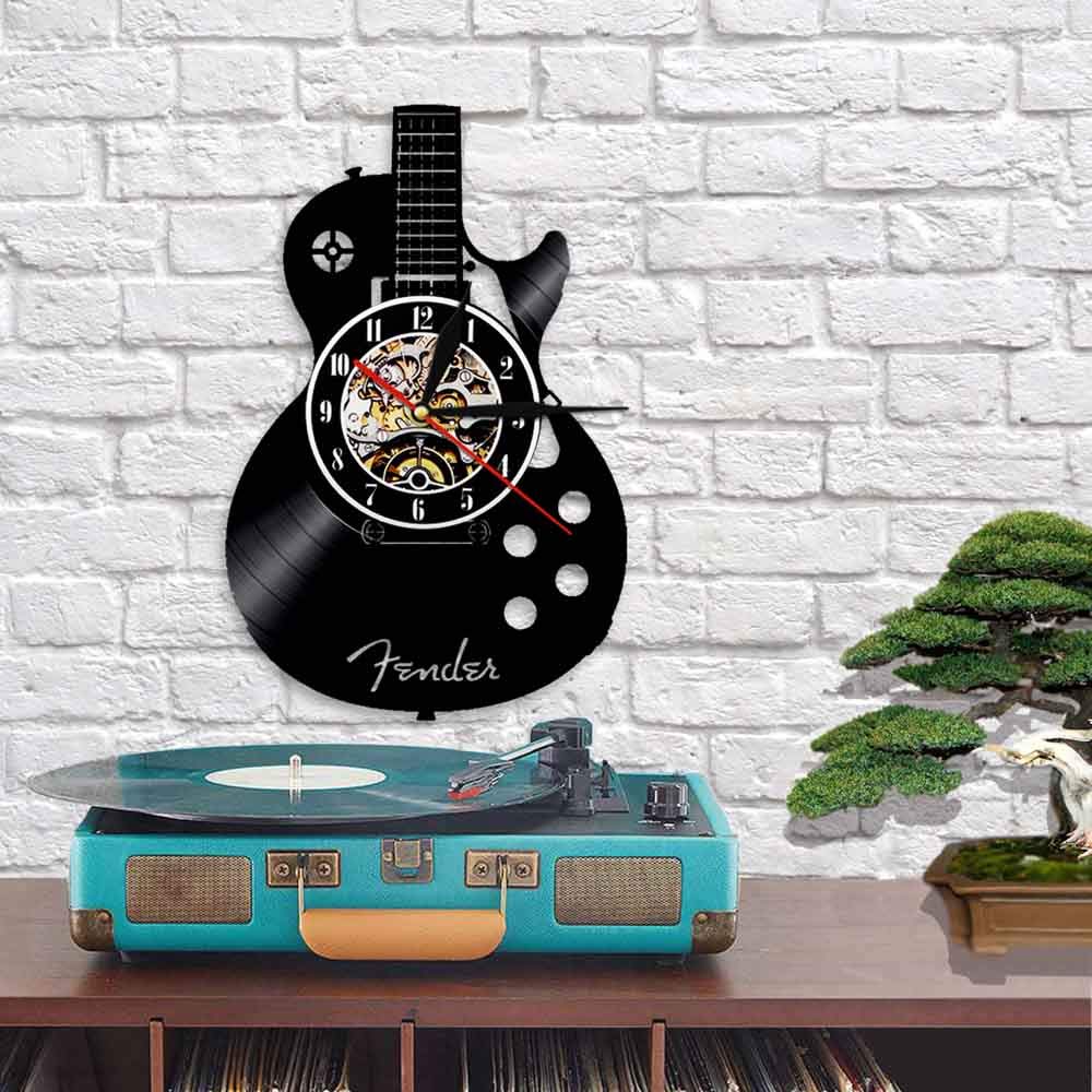 ELD Dia 30cm Telecaster Chitarra Disco in Vinile Orologio da Parete a LED Musica Rock Orologio Musicale Acustico telecomandato Chitarrista Decor Art with Light Friends Gift Remote Control Art Clocks