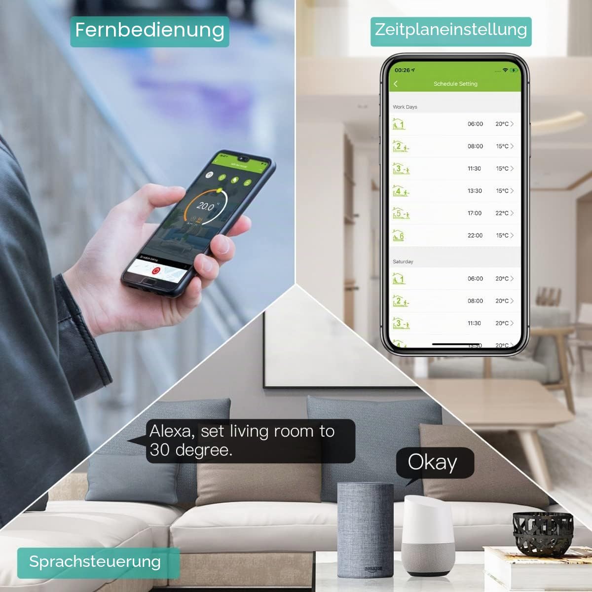 MOES WiFi Thermostat Programmierbare Raumtemperatursteuerung für Gasboiler Temperatur LuftfeuchtigkeitTuya/Smart Life APP Wireless Control Alexa/Google Home | Raumtemperaturregler, Luftfeuchtigkeit, Tuya/Smart Life App, Alexa/Google Wireless Control