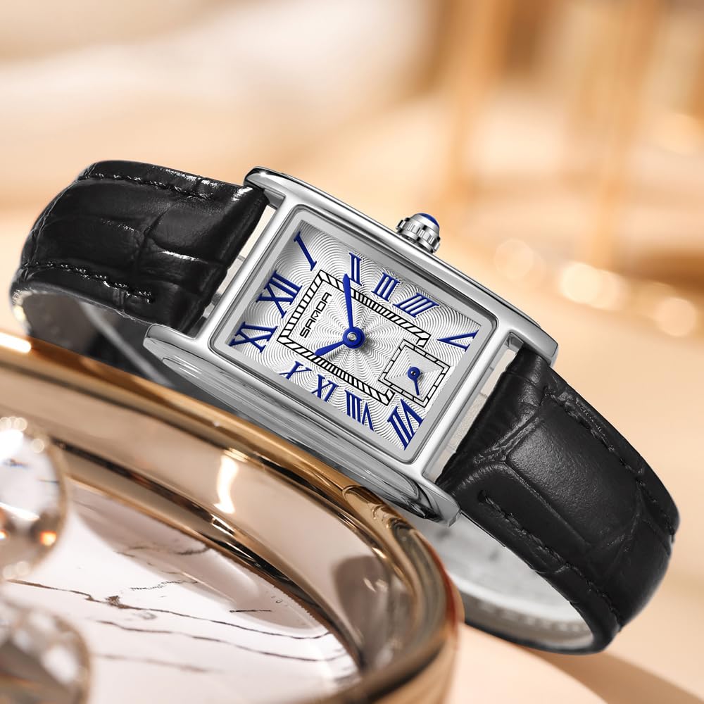 MASTOP Orologio da donna vintage rettangolare con cinturino in pelle, analogico, al quarzo, ultra sottile, orologio da polso da donna