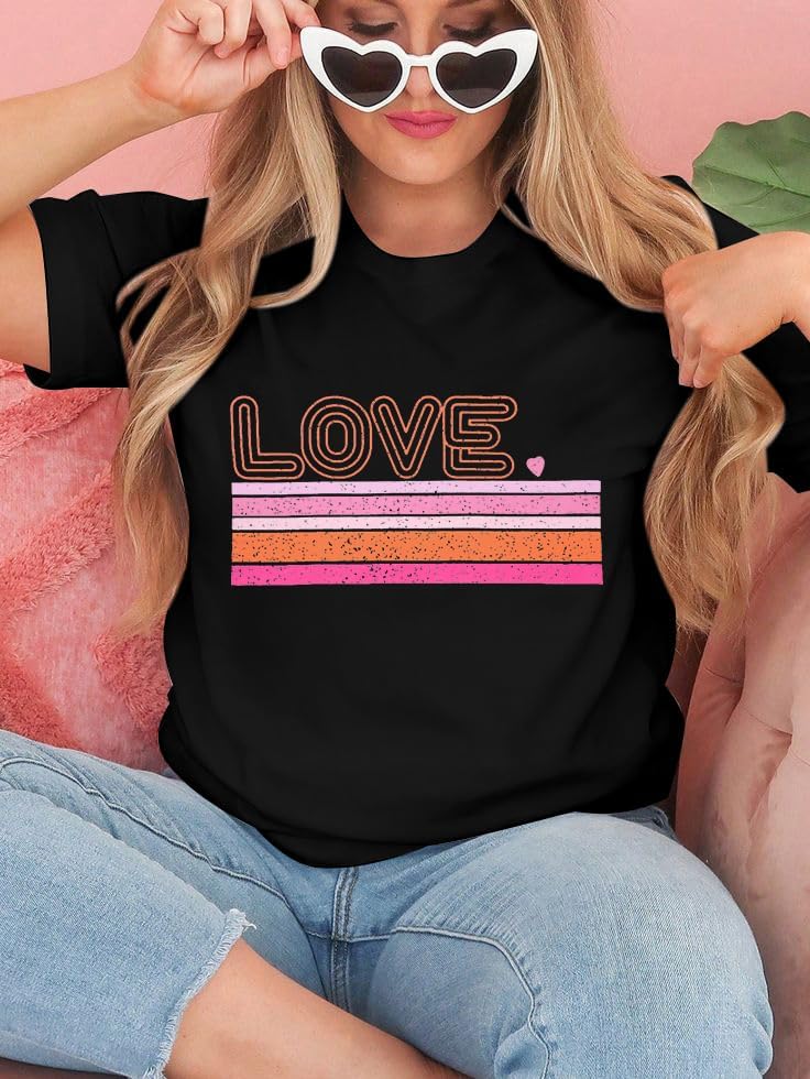 Valentines Shirt Women Love Heart T-Shirts Funny Love Graphic Tee Casual Crewneck Short Sleeve Tops - Image 2