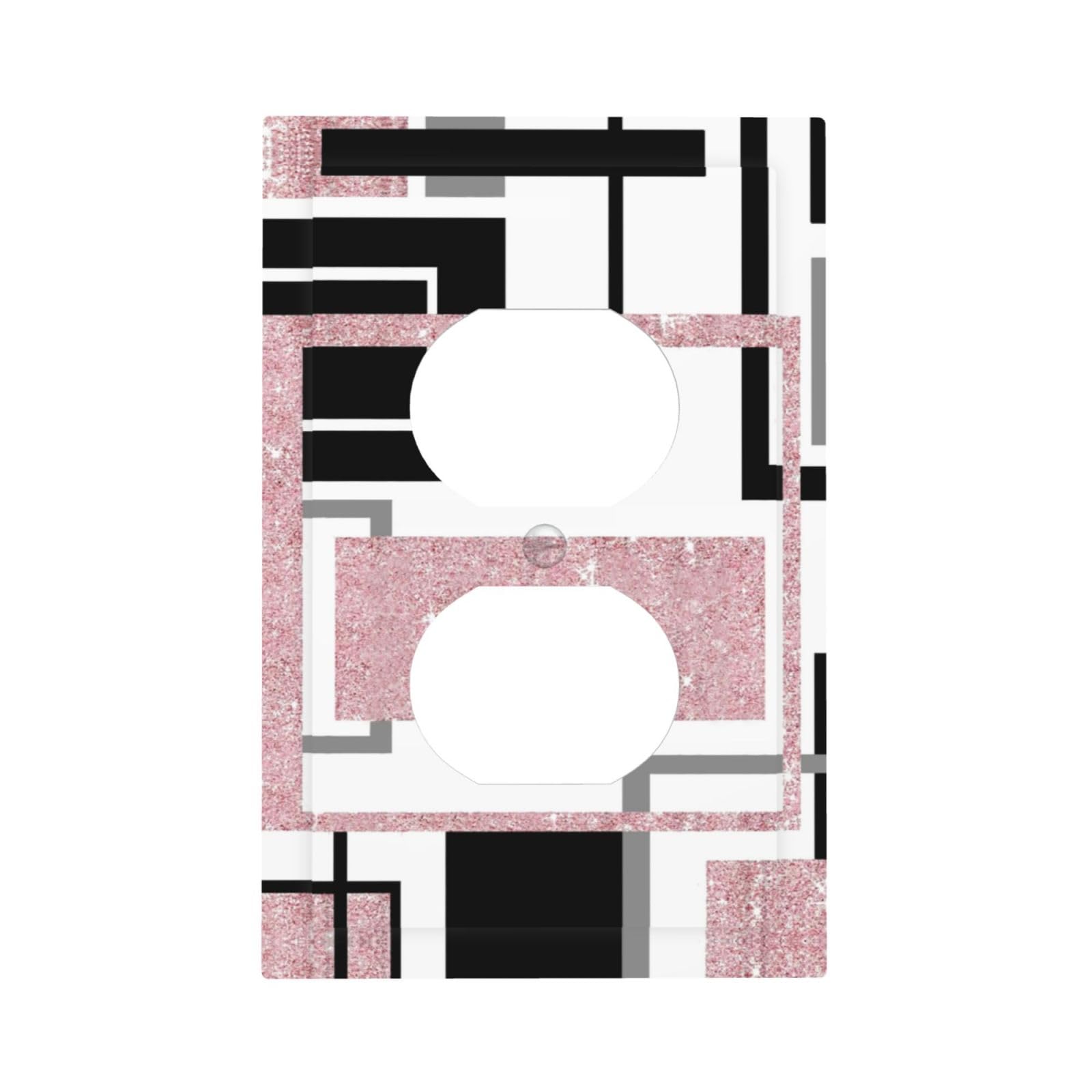 Glitter Pink Grey W hite Geomtric Decorative 1 Gang Receptacle Outlet Cover Electrical Duplex Wall Plate Single Duplex Wall Plate Light Switch Cover