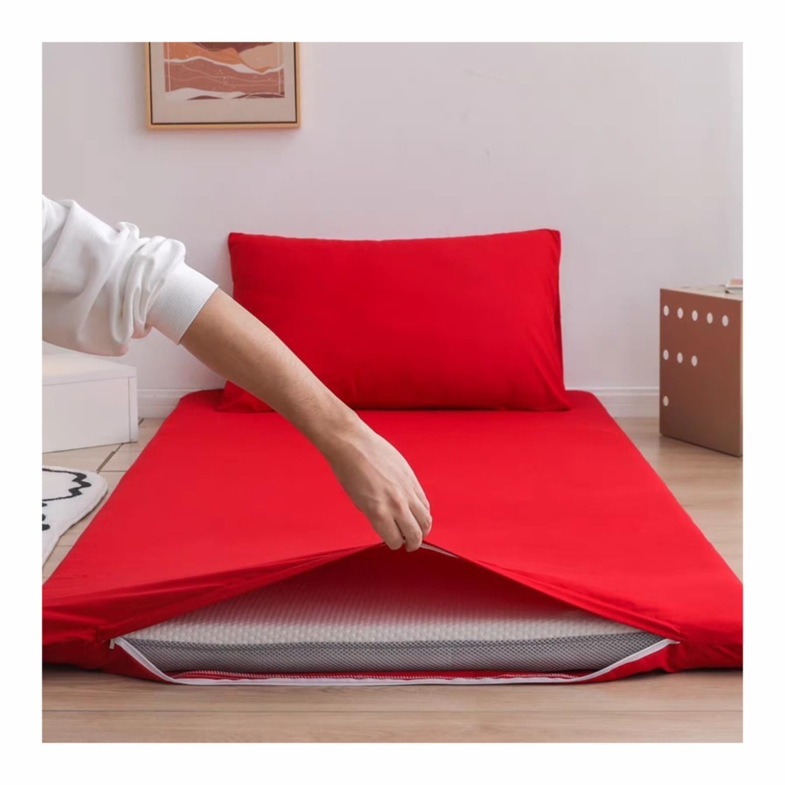 YANGAFJDUA Soft Futon Floor Mattress Cover with Zipper for Single Double Futon, Japanese Tatami Futon Mattress Dust Cover, Breathable Futon 100% Soft Mattress Cover, Washable,C,90x190cm/35x75in
