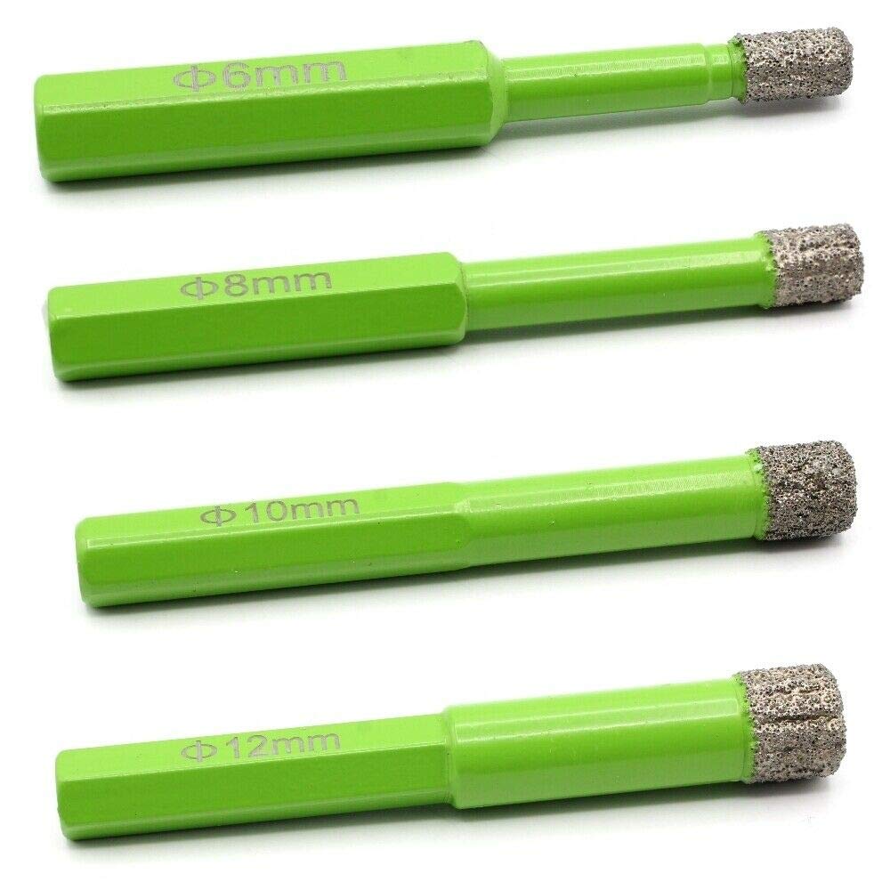 Trapano diamantato a 6 spigoli, Ø 5 mm, 6 mm, 8 mm, 10 mm, 12 mm, 14 mm, 16 mm, 20 mm, per piastrelle, con cera fredda, granito, marmo, ceramica o pietra naturale