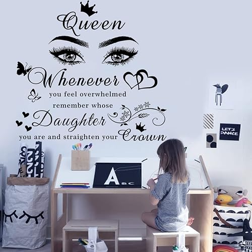 Miniatura 2 de Calcomanías inspiradoras de pared para niñas, con cita artística de reina, calcomanías de pared motivacionales positivas para decoración de