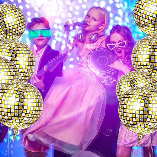 Big Gold Disco Ball Balloons 20 Pieces 22 Inch 70S Disco Party Decorations 360 Degree 4D Metallic Mirror Disco Balloons Large Laser Foil Balloon For Disco Decorations Party Supplies (Fresh Style) #TOP5