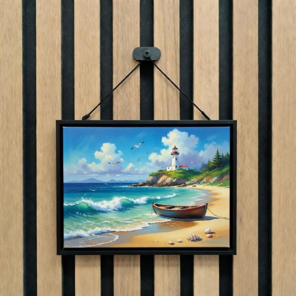 Adjustable Picture Hook for Acoustic Panels – 5 Pack No-Drill Slat Wall Hangers for Wood Panel Walls, Includes Screws, Easy Install Art & Photo Hanging Solution