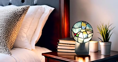 Miniatura 3 de Luz nocturna de libélula de vidrieras, luz de noche, adecuada para dormitorio, sala de estar, habitación de los niños, enchufe a la pared