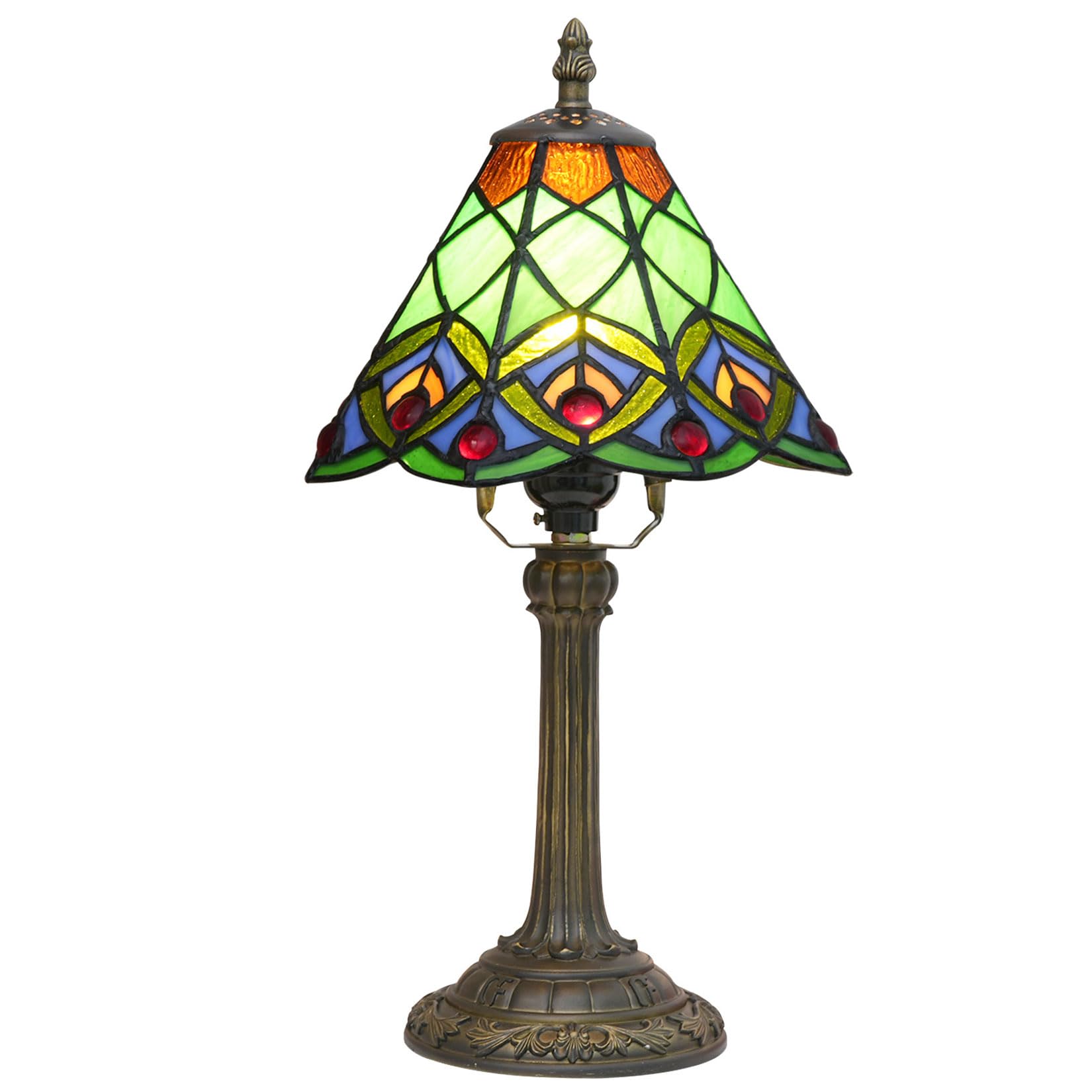 Botowi Green Tiffany Table Lamp, Mission Stained Glass Lampshades With Resin Base, White Peacock Night Light, Bedroom Bedside Lamp, Home Office Living Room Desk Light, H14.4 W8,