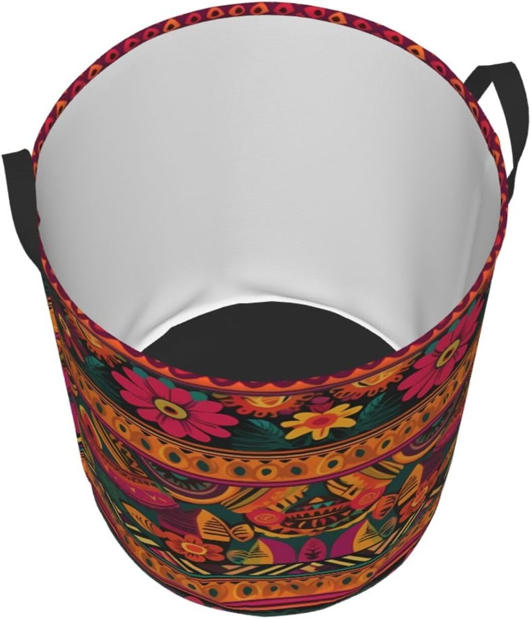 Mexican Folk Art Boho Laundry Basket Foldable Laundry Hamper Waterproof Collapsible Washing Bin Clothes Bag Freestanding Dirty Clothes Hampers for Laundry, Bedroom, Dorm