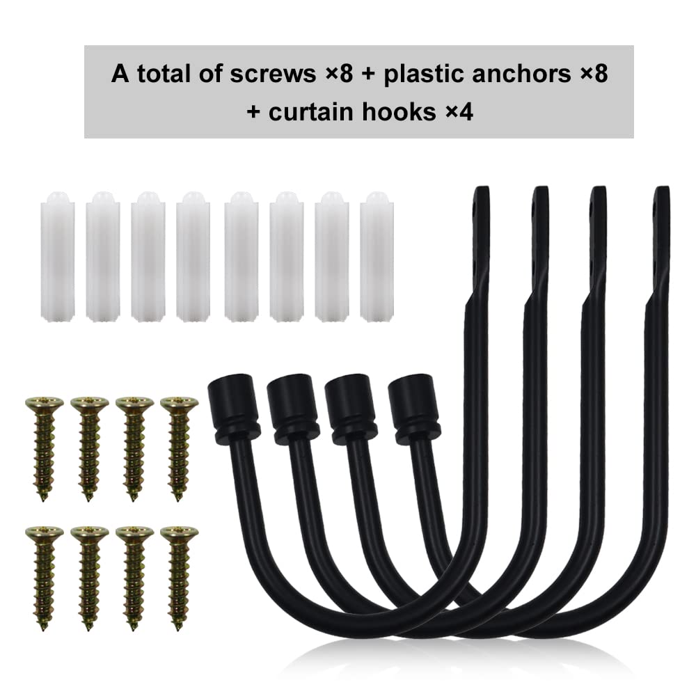 4 Stück Wand-Raffhalter Für Vorhänge – Metall, Schwarz, 15,5 X 8 Cm, Inkl. Schrauben & Dübel, Vielseitig Nutzbar