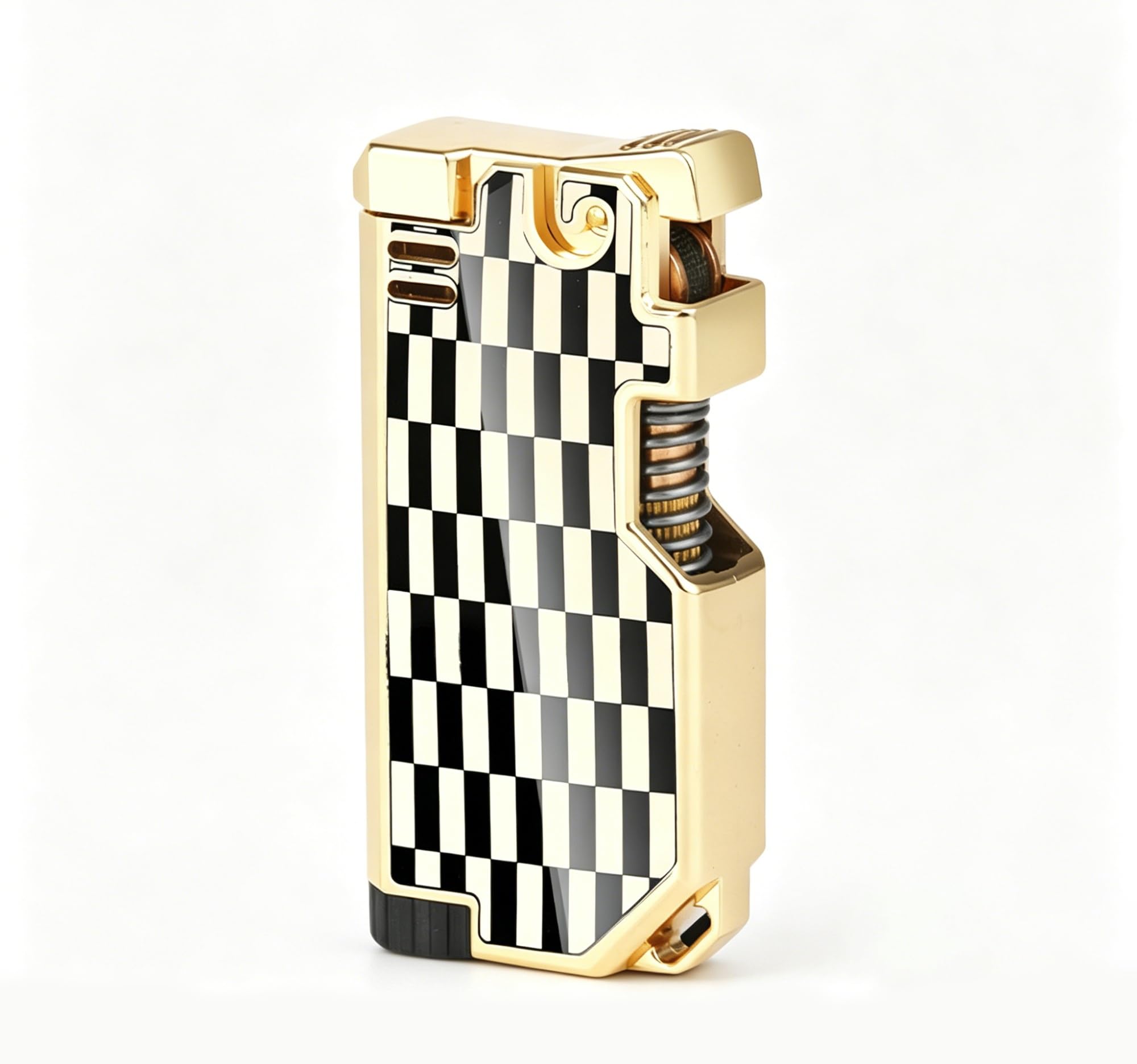 Retro Metal Lighter, Refillable Butane Lighters with Antique Crank Wheel(Gold4)