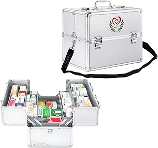 3 Layer Portable Aluminum Alloy Frame Medicine Storage Box with Lock First Aid Medicine Storage Box Childproof Medication Case Household Medicine Storage Box Medication Organizer Case With Handle