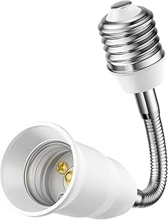 SYMYNELEC E26 E27 28cm/11inch Extension Socket Extender Adapter, E26 E27 US Standard Goose Neck Flexible Extension, All-Directional Adjustable Standard Light Bulb Socket Converter