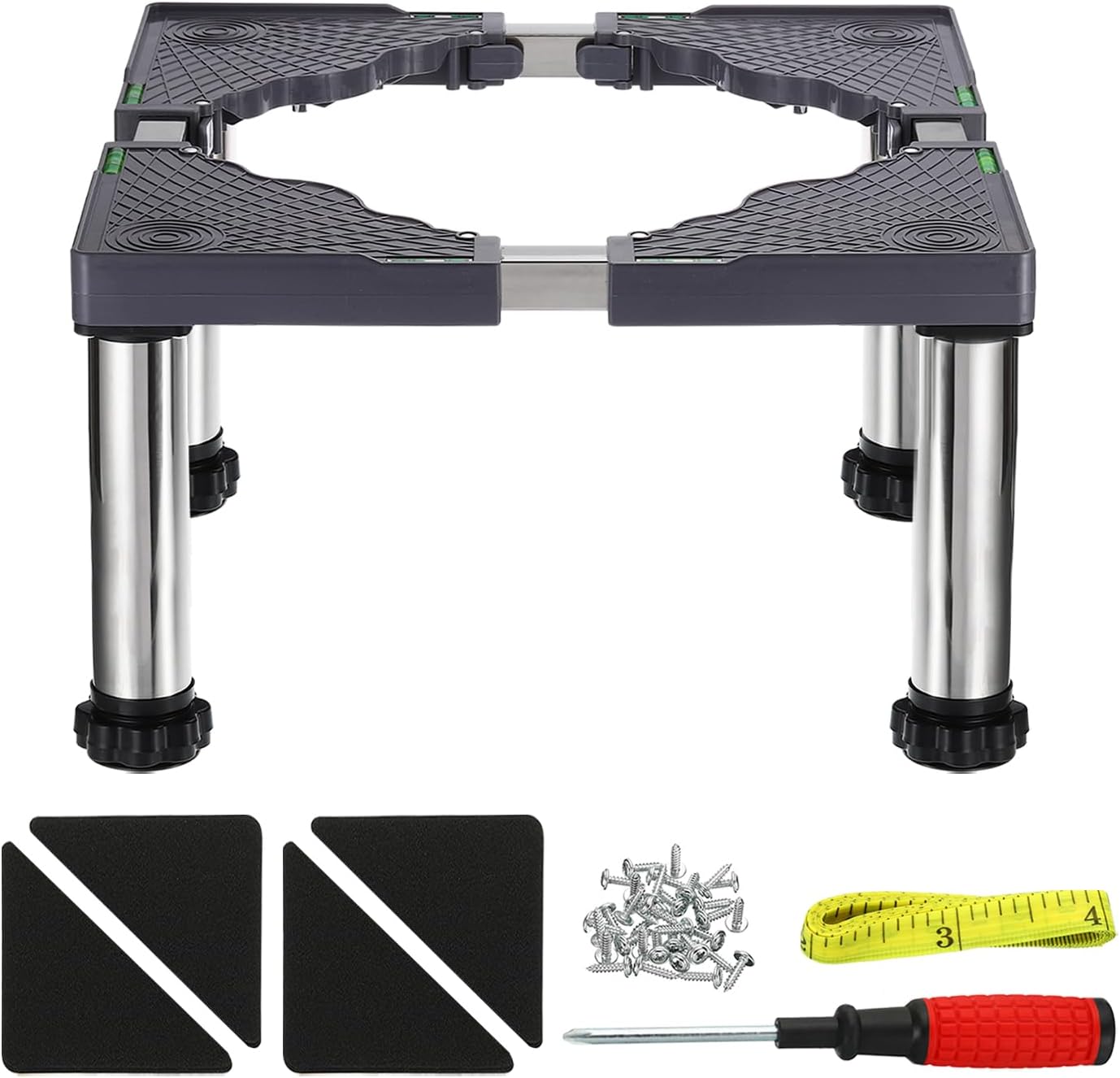 Mini Fridge Stand, 4 Strong Feet Laundry Stand Base Multi-Functional Adjustable Base Tray Anti-Vibration for Refrigerator Washing Machine Dryer Dishwasher AC, 11.4"-12.6" Height
