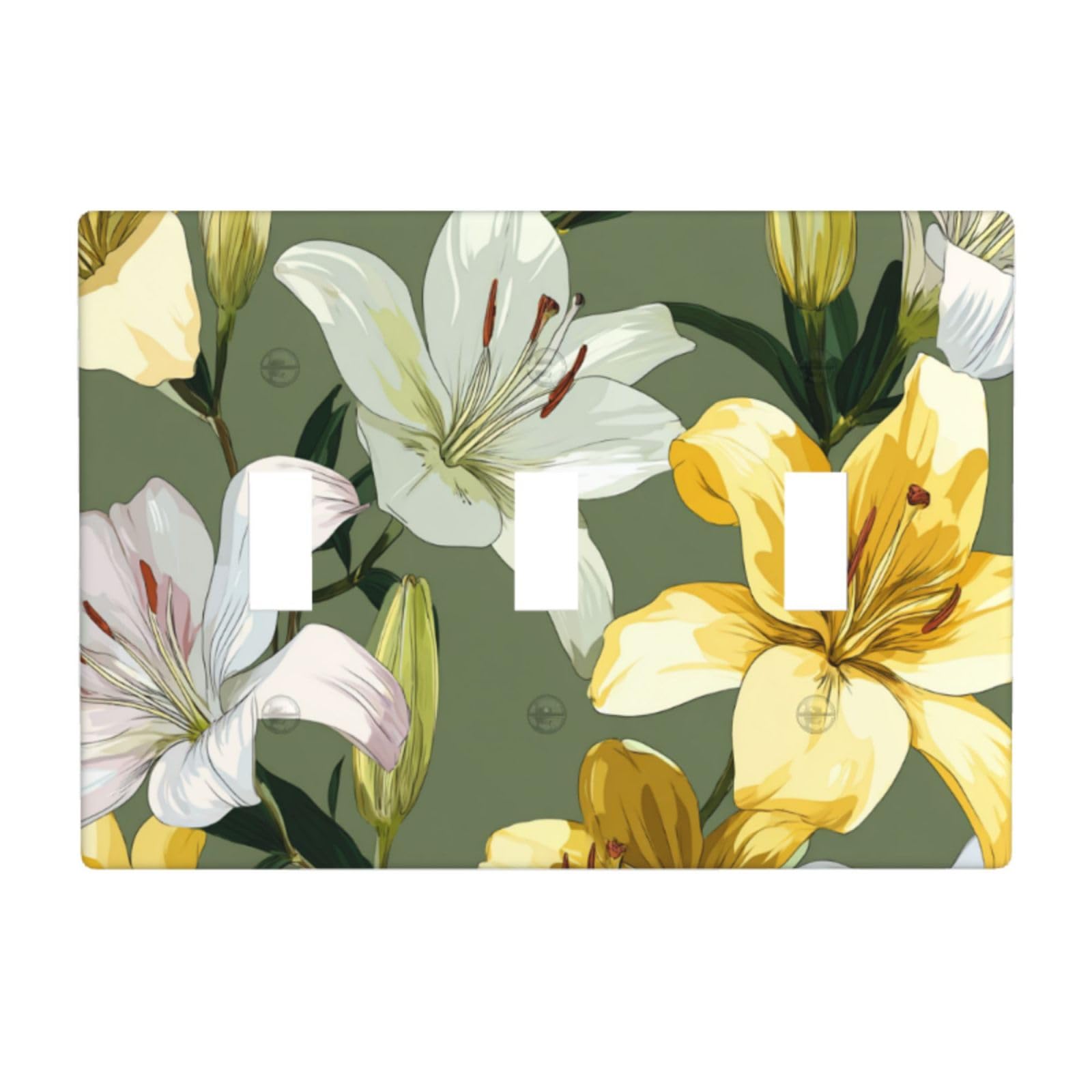 Lilies with White and Yellow Petals Light Switch Covers 3 Gang Triple Toggle Wall Plate Switchplate Electrical Faceplate for Bathroom Kitchen Bedroom Decor