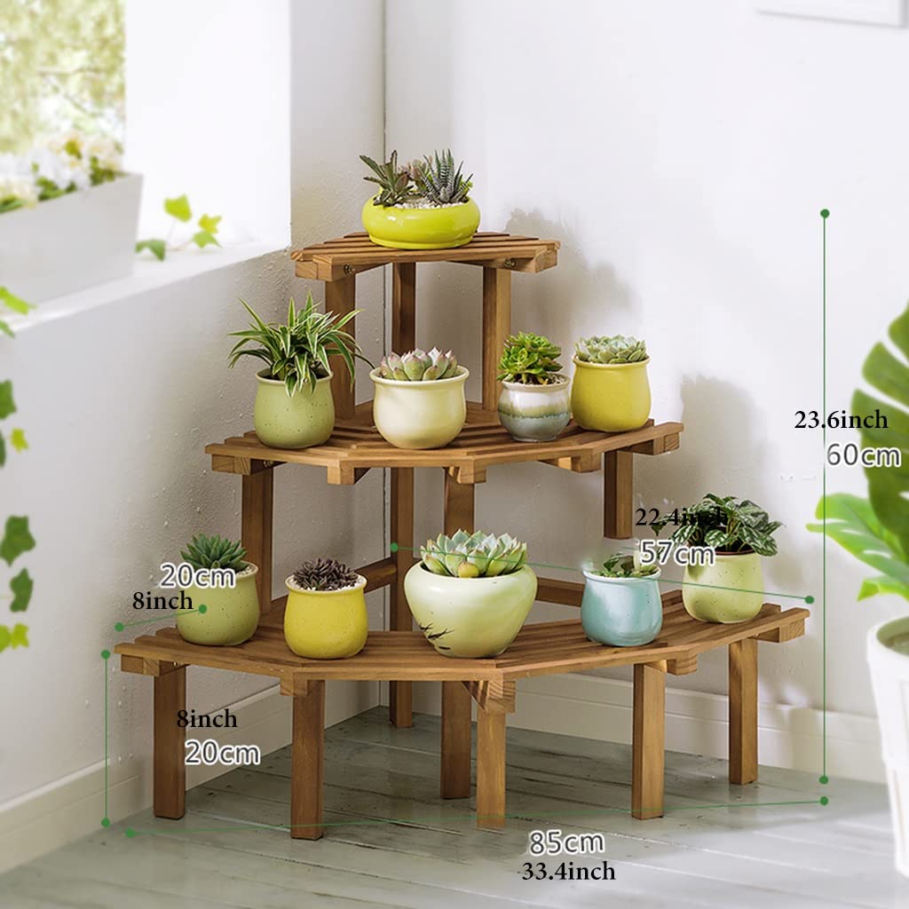 GIZNXBA Blumenbank Wohnzimmer Blumenständer Fensterbank Blumentreppe Pflanzentreppe Ecke, Blumenregal Outdoor Pflanzenständer Holz Treppe Pflanzenregal Für Balkon (Color : White B, Size : 3 Tier)