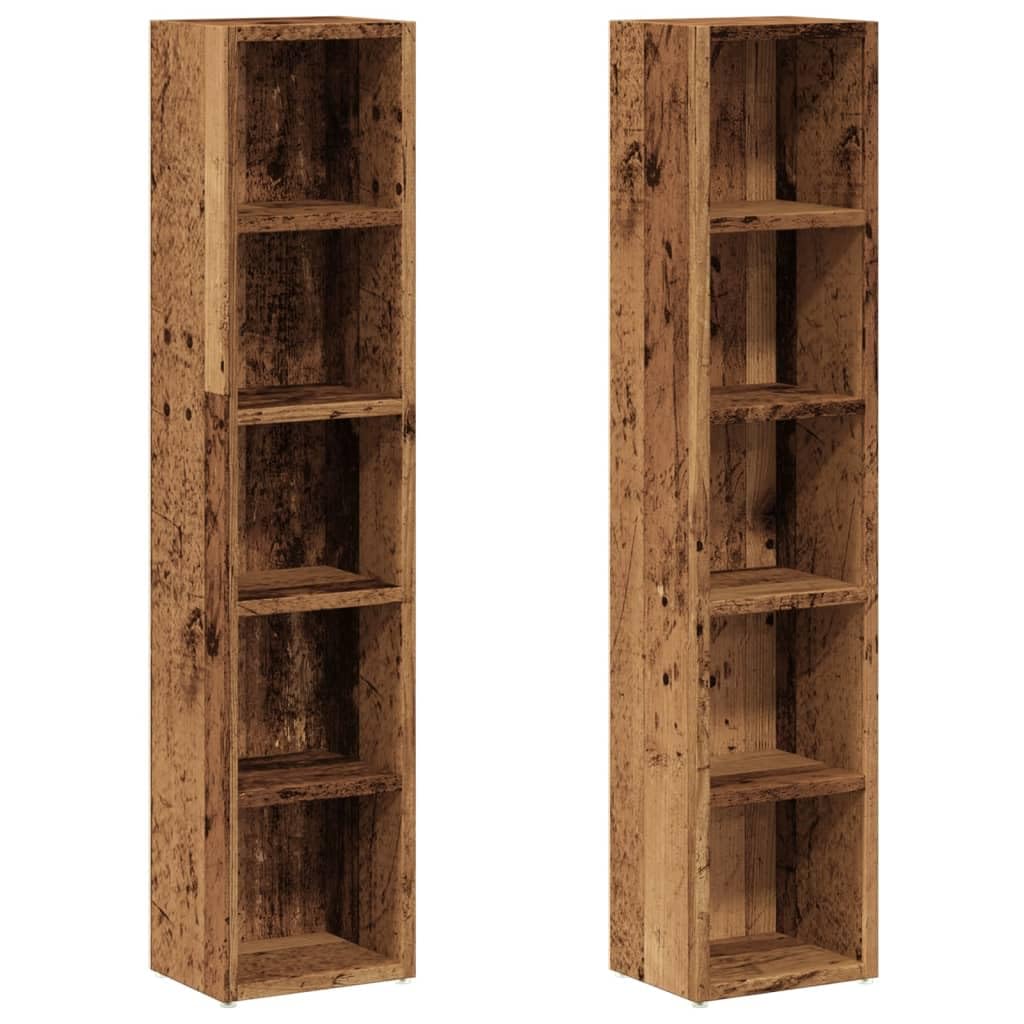vidaXL Estanterías para CD 2 uds Madera Envejecida 21x16x93,5 cm, estantería, Estante para CD, Armario de CD, estantería para CD