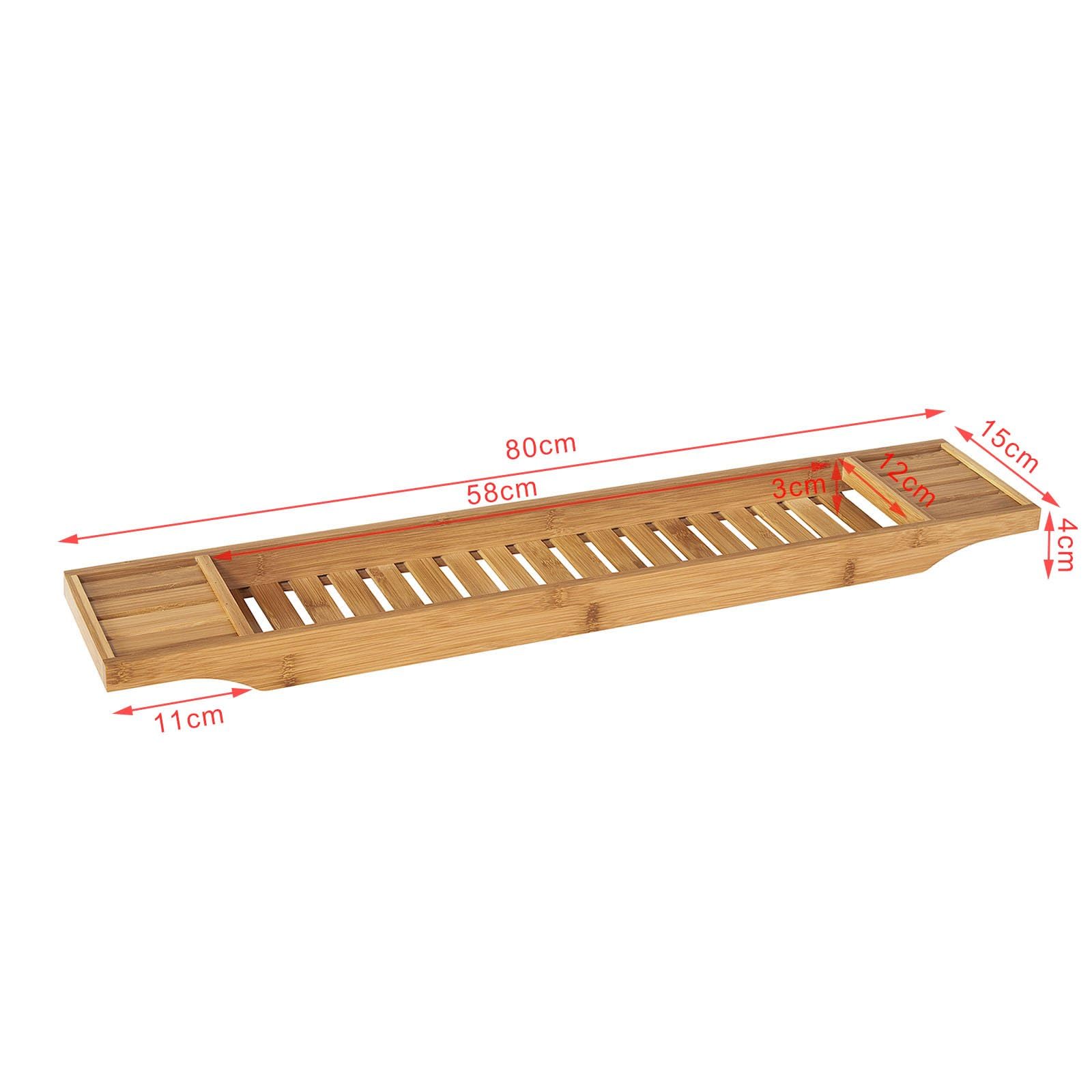 SoBuy Plateau de Baignoire en Bambou 80 cm – Pont de Baignoire en Bois – Extra Long & Vernis pour Grandes Baignoires, Support Verre de Vin & Emplacement Bougie FRG212-N