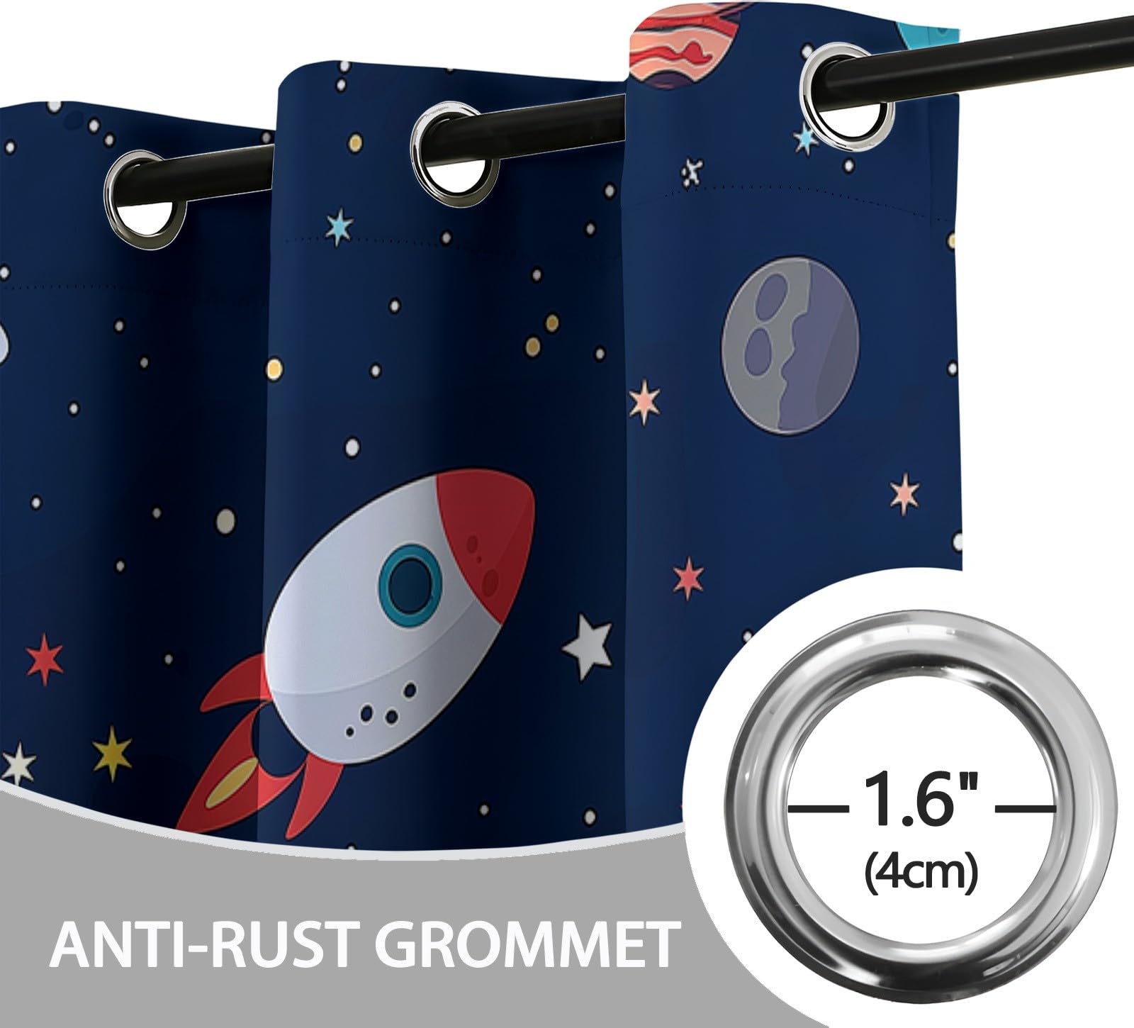 Blickdichte Vorhänge Drucken mit Ösen Wohnzimmer Gardinen Cartoon, Astronauten, Universum Muster Ösenvorhang Thermovorhang für Schlafzimmer 2er Pack Modern Schlafzimmer Gardine H 245 x B 100 cm Bunt