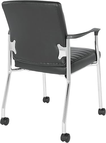 Miniatura 6 de Office Star FL Series - Silla acolchada de piel sintética con soporte lumbar integrado y ruedas, color negro con marco cromado