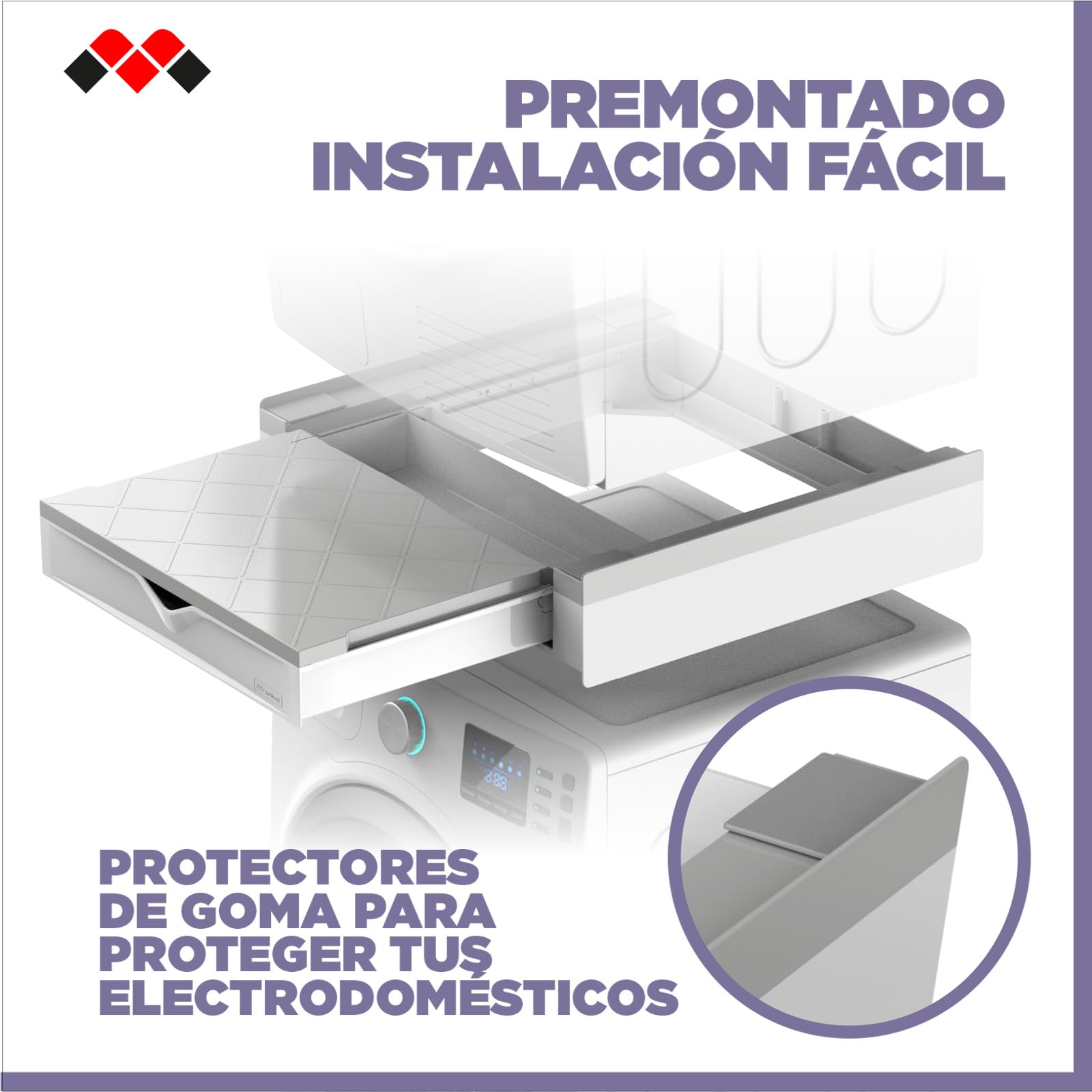 Meliconi Torre Duo, Kit Apilamiento Lavadora Secadora 2 en 1 | Premontado, con Estante de Apoyo y Compartimento de Almacenamiento, Cinta de Seguridad, Capacidad 250kg, Made in Italy, Negro
