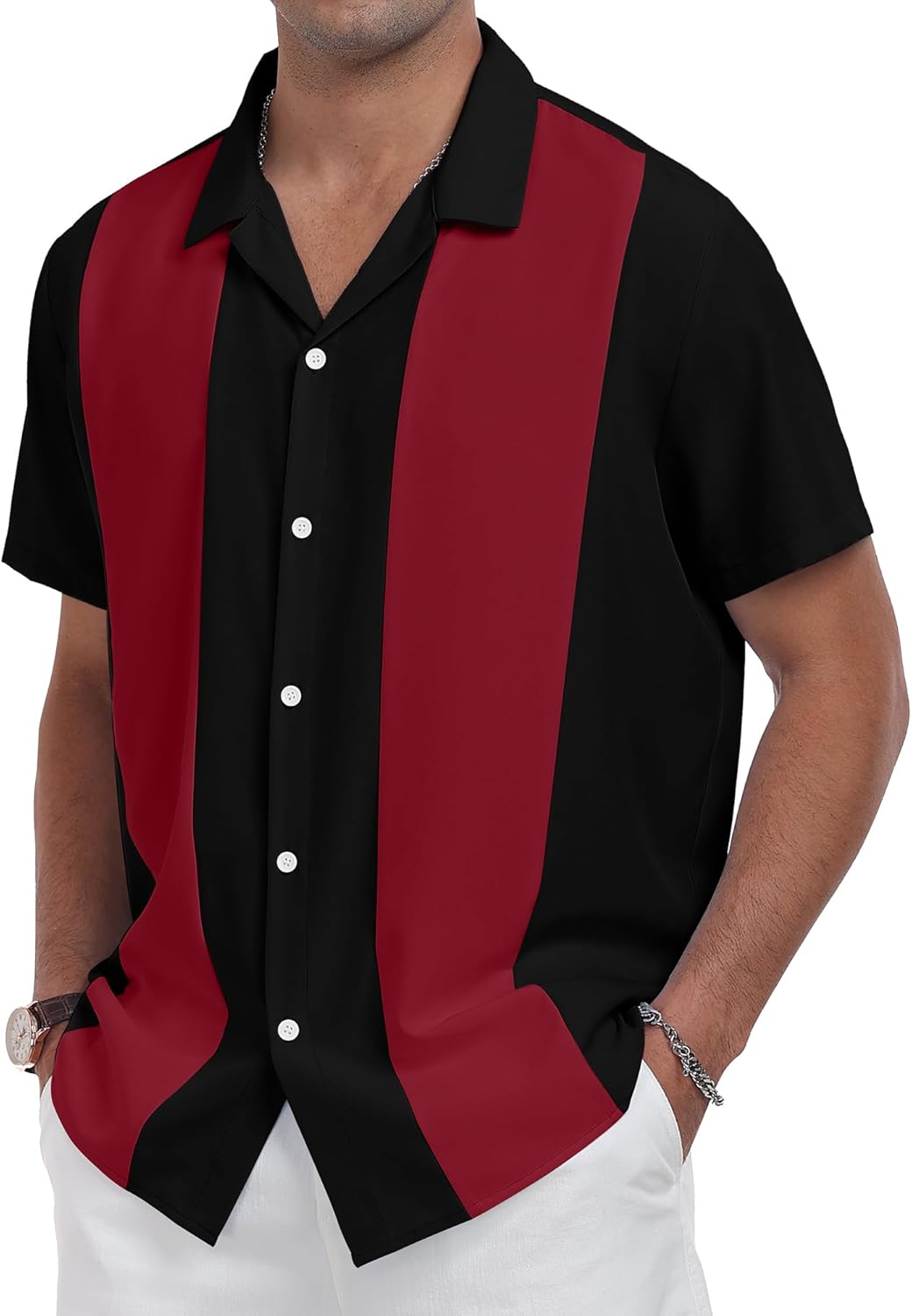 YTD Men's Vintage Bowling Shirt Short Sleeve Button Down Summer Cuba Beach Shirts